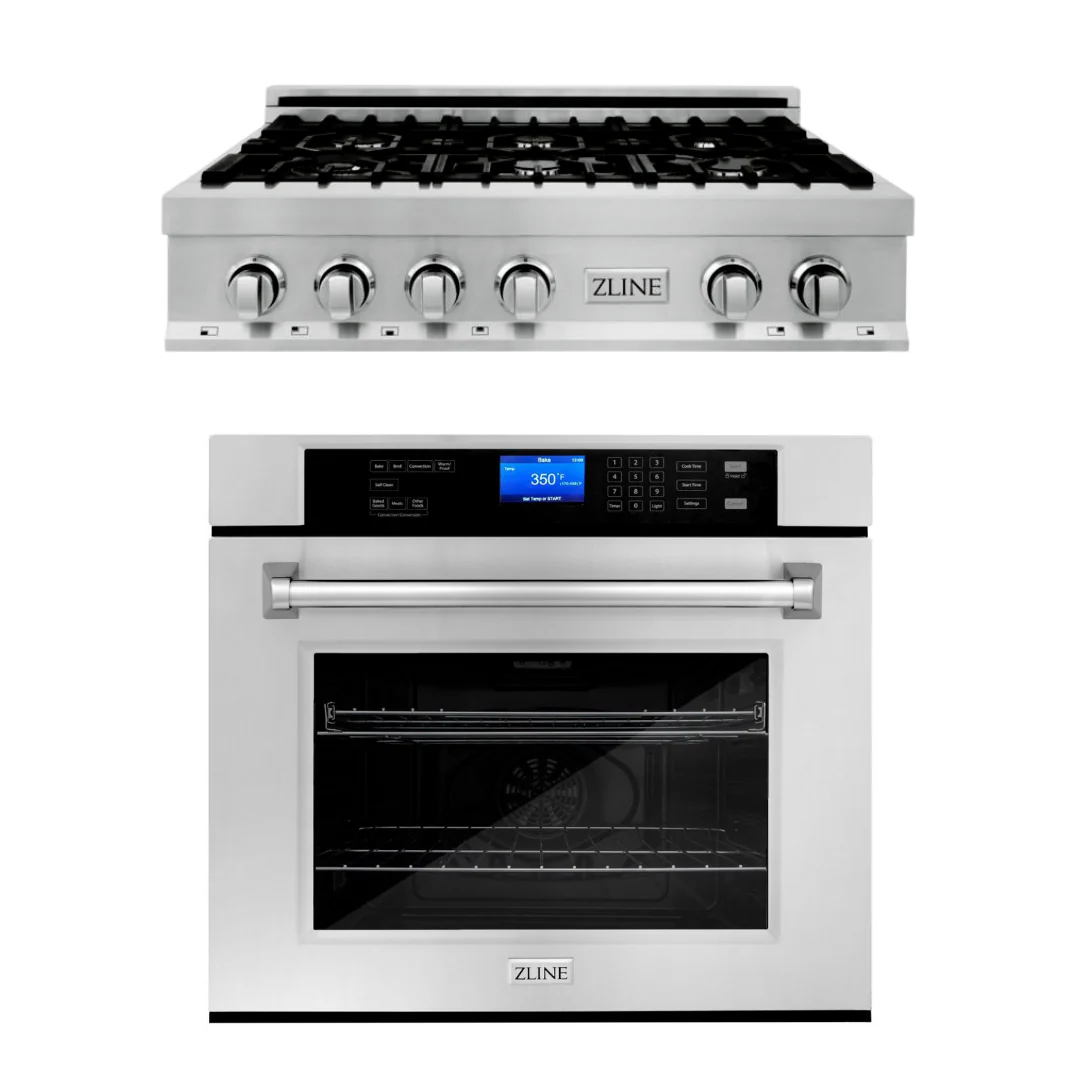 ZLINE Kitchen and Bath Kitchen Appliance Package with 36 in. Stainless Steel Rangetop and 30 in. Single Wall Oven, 2KP-RTAWS36 - Inhomebuy