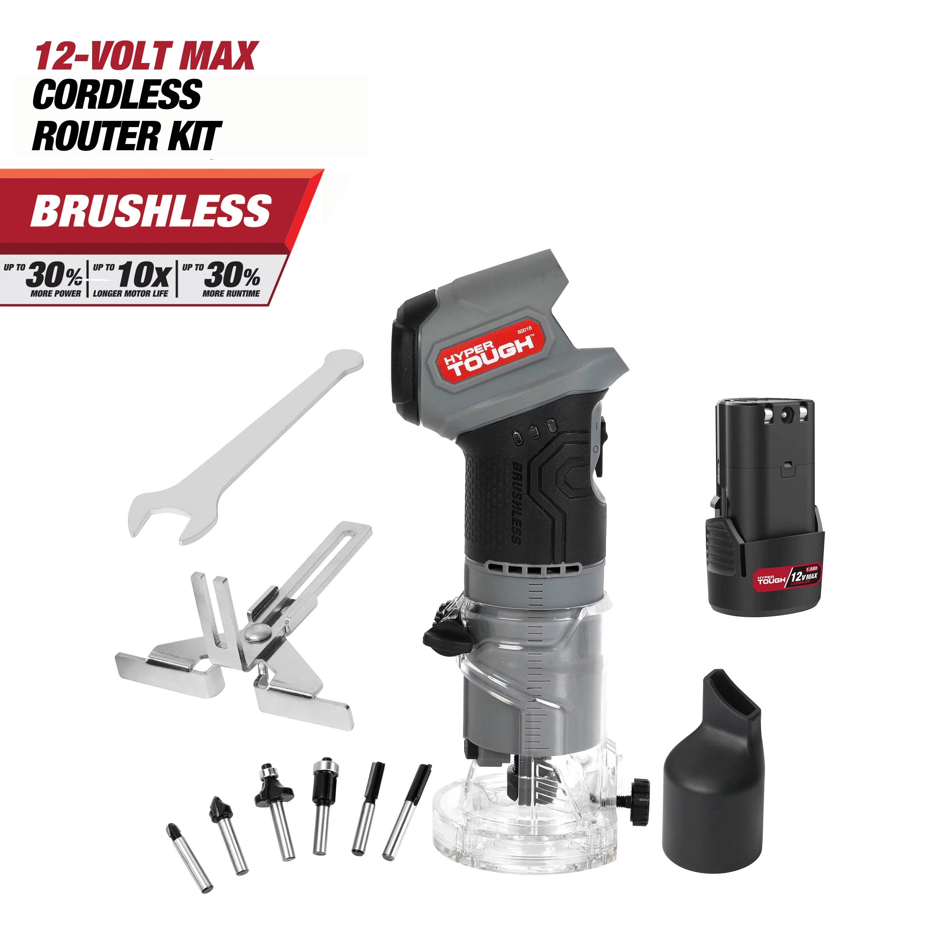 Hyper Tough 12V Max Lithium-Ion Brushless Palm Edge Router with 1.5Ah Battery and Charger, 80016 - Inhomebuy