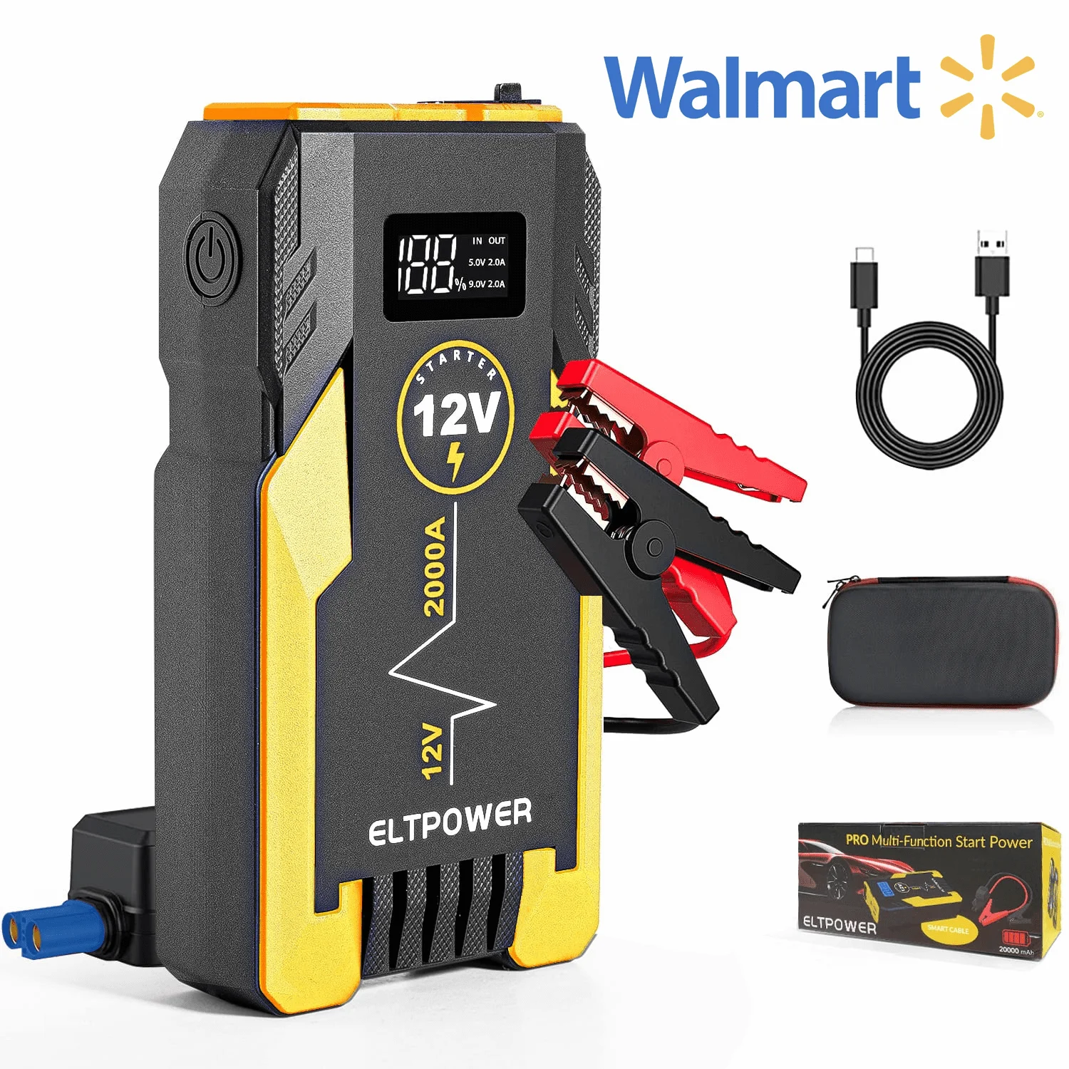 ELTPOWER 20000mAh Car Battery Jump Starter for Up to 9L Gas 7L Diesel, 2000A Peak Auto Car Jump Starter with LED and USB Quick Charge 3.0 - Inhomebuy