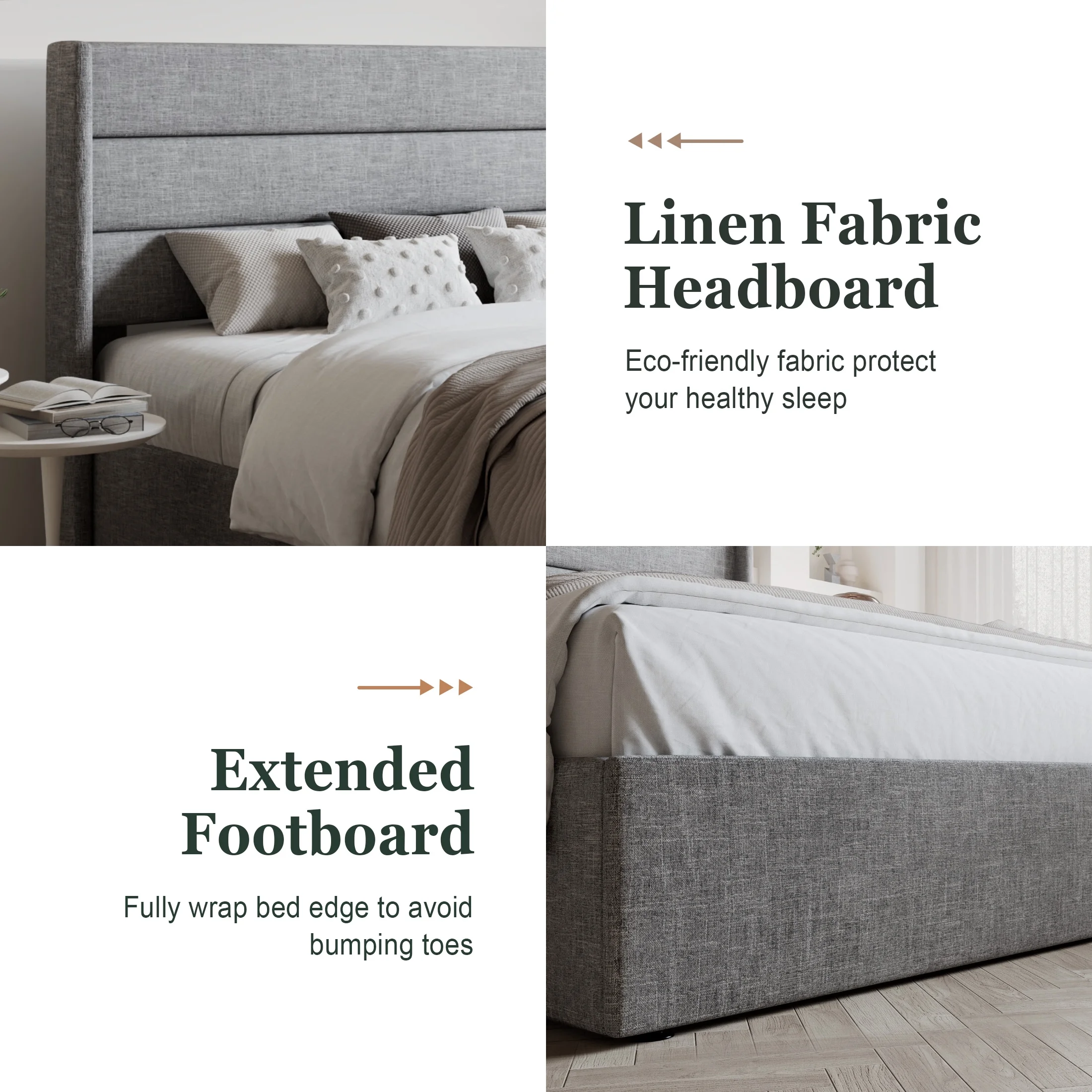 Amolife King Size Upholstered Lift up Storage Platform Bed Frame with Channel Wingback Headboard, Beige, Adult - Inhomebuy