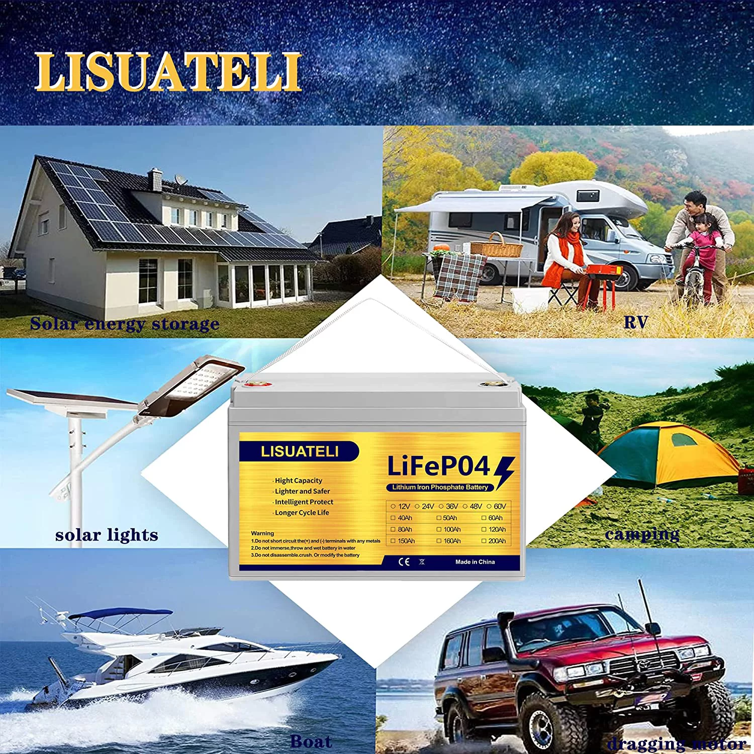 LISUATELI 12V 100Ah Lifepo4 Lithium Batteries Up to 3000-7000 Deep Cycles for Golf Cart Solar RV Camper Marine Battery - Inhomebuy