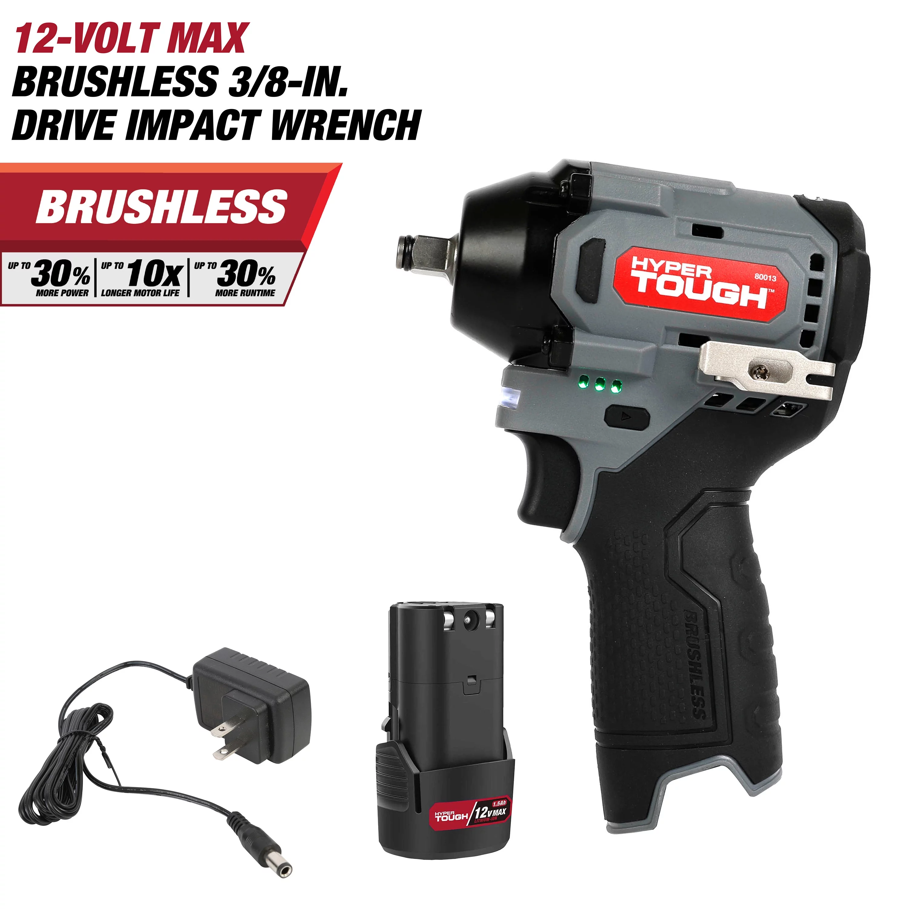 Hyper Tough 12V Max Lithium-Ion Brushless Impact Wrench with 2.0Ah Battery and Charger, 80013 - Inhomebuy