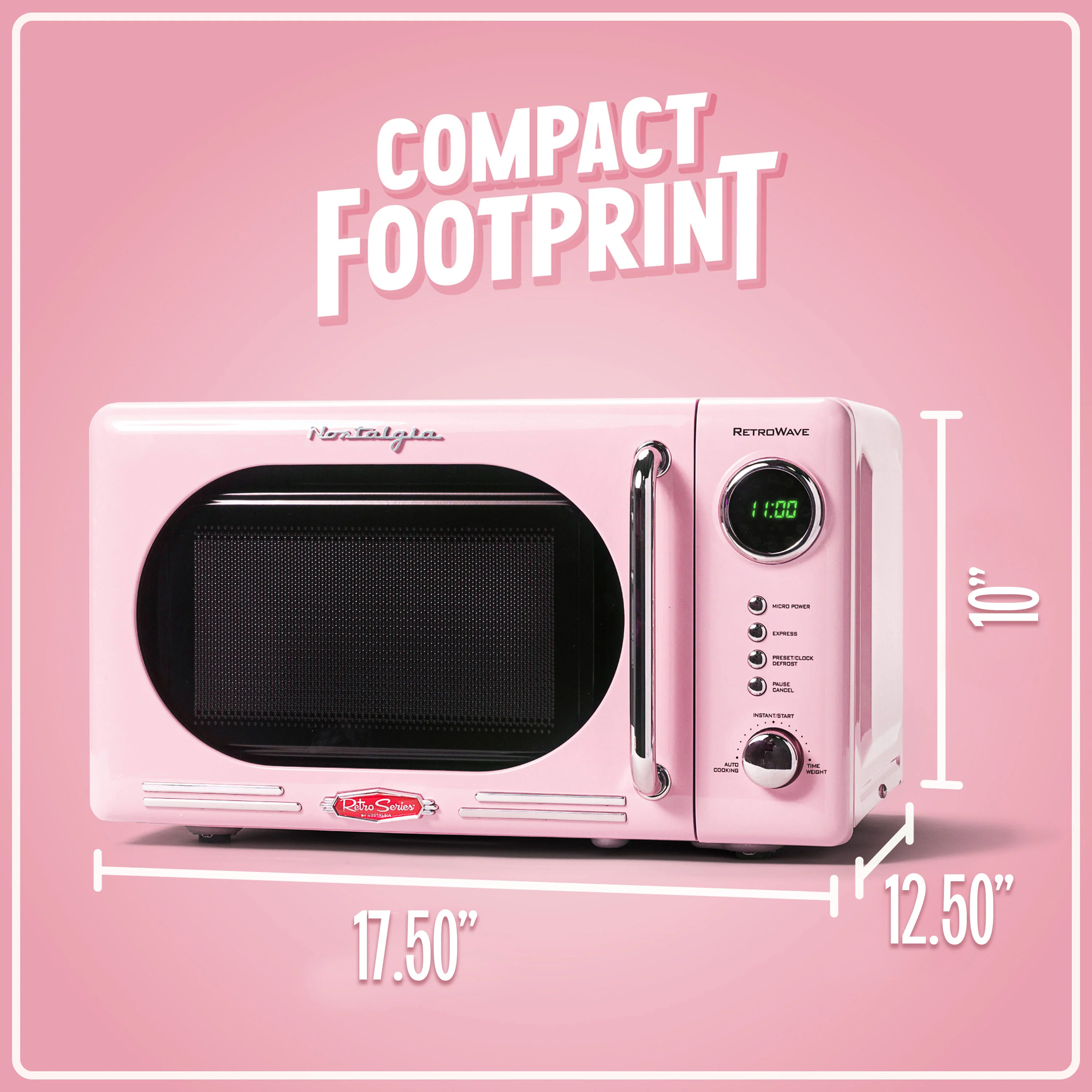 Retro 0.7 Cubic Foot Countertop Microwave Oven, Pink - Inhomebuy
