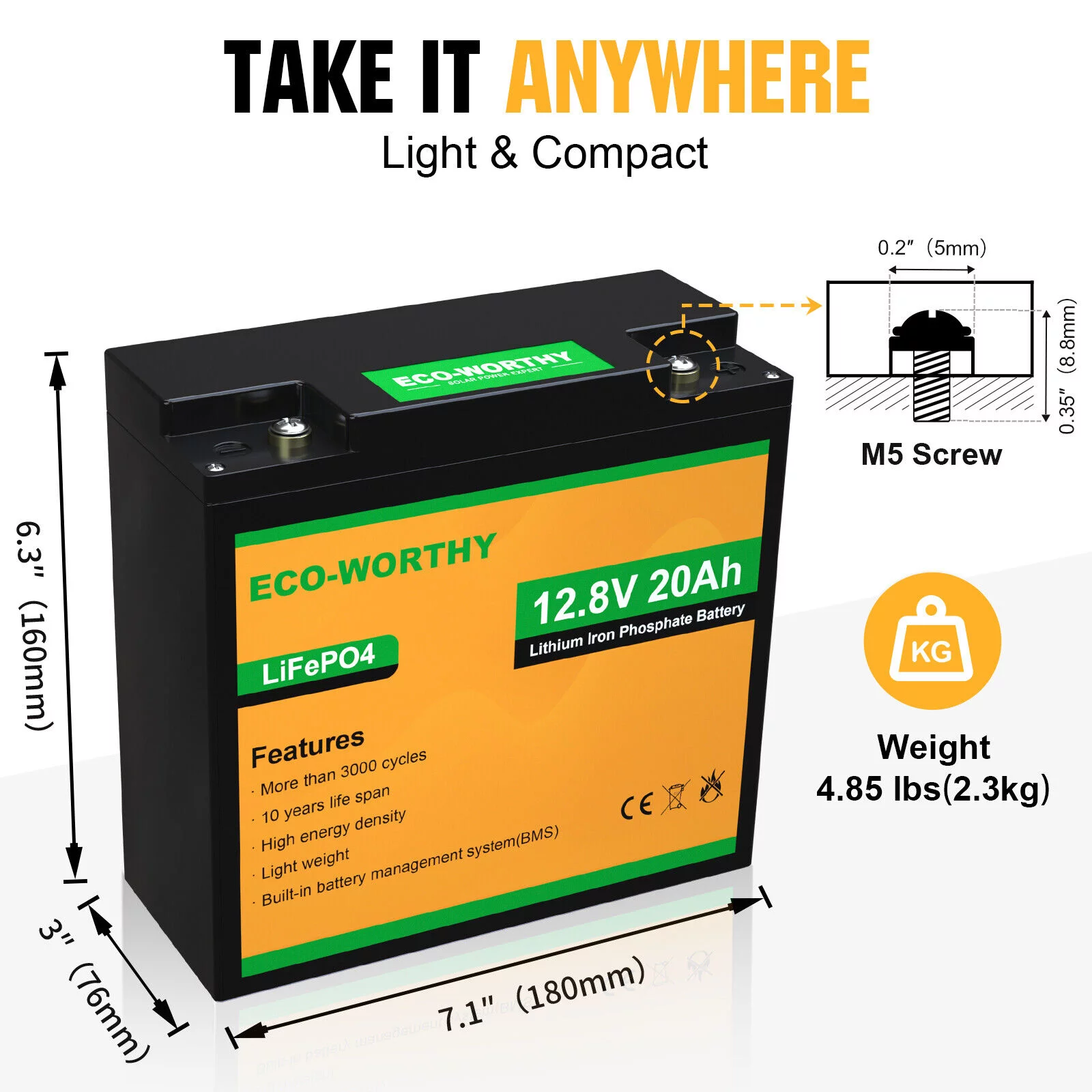 Eco-Worthy 12V 20AH Lithium Battery LiFePO4 Battery Deep Cycle for Outdoor Camping RV Boat Solar System - Inhomebuy