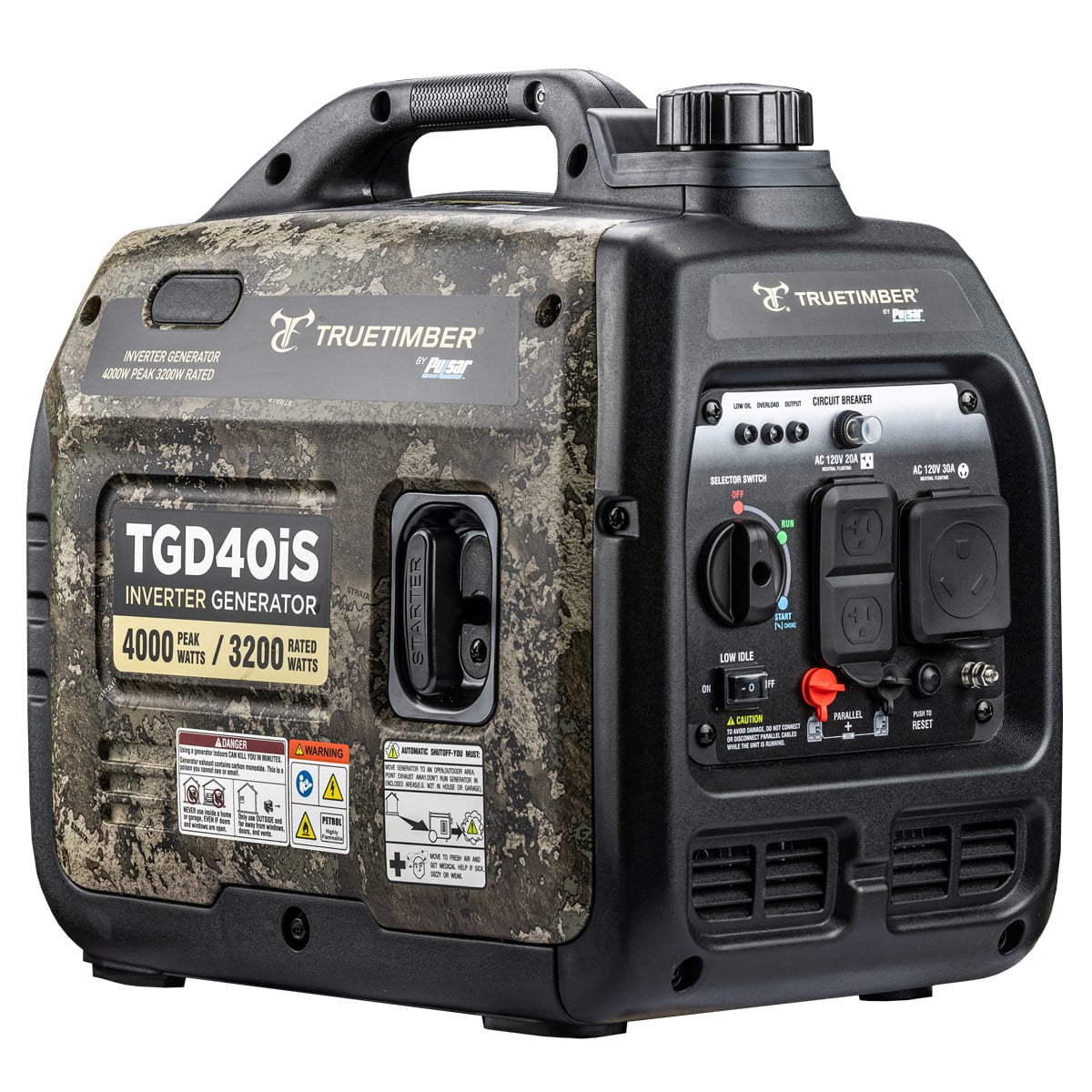 Truetimber 4000-Watt Super Quiet Gasoline Powered Inverter Generator by Pulsar - Inhomebuy