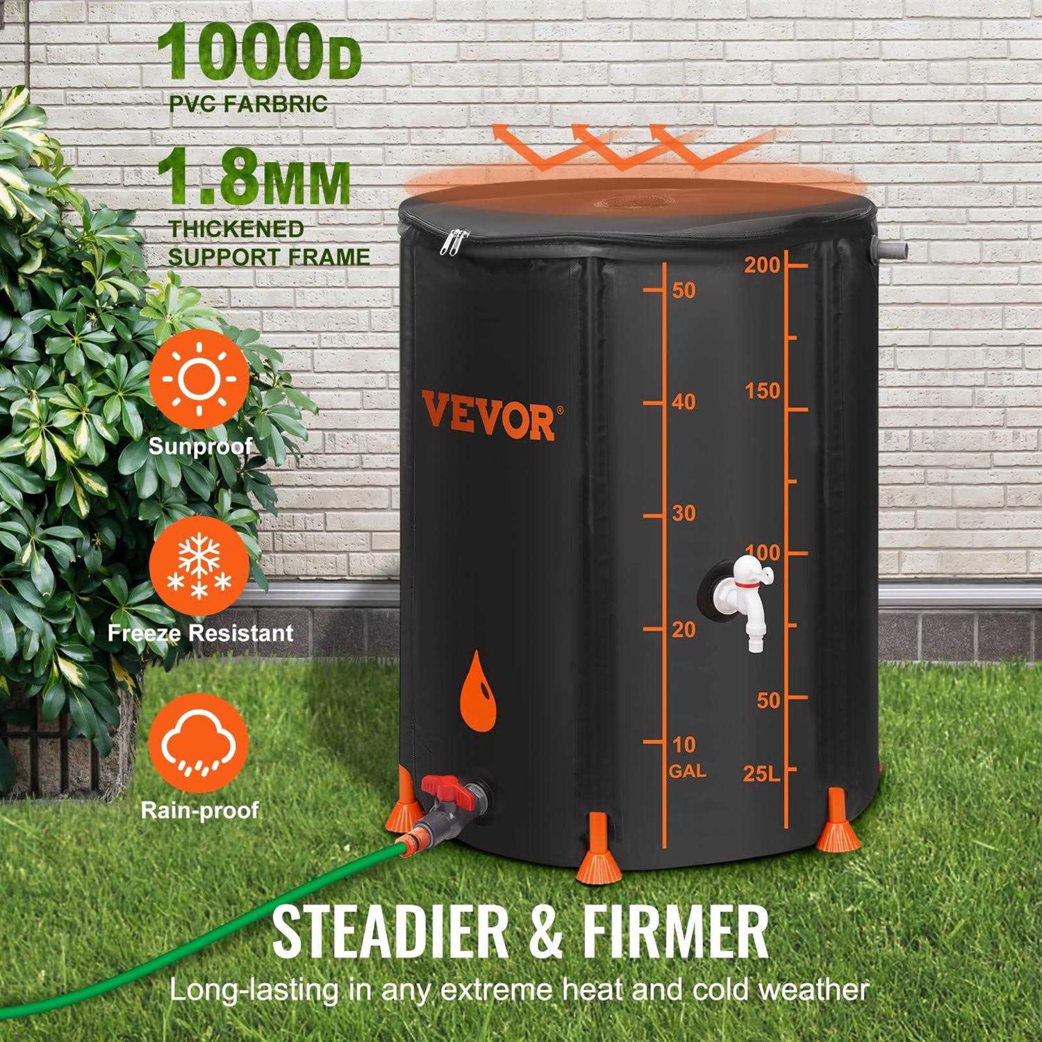 VEVOR Collapsible Rain Barrel Large Capacity PVC Rainwater Collection System Spigots and Overflow Kit Portable Water Tank - Inhomebuy