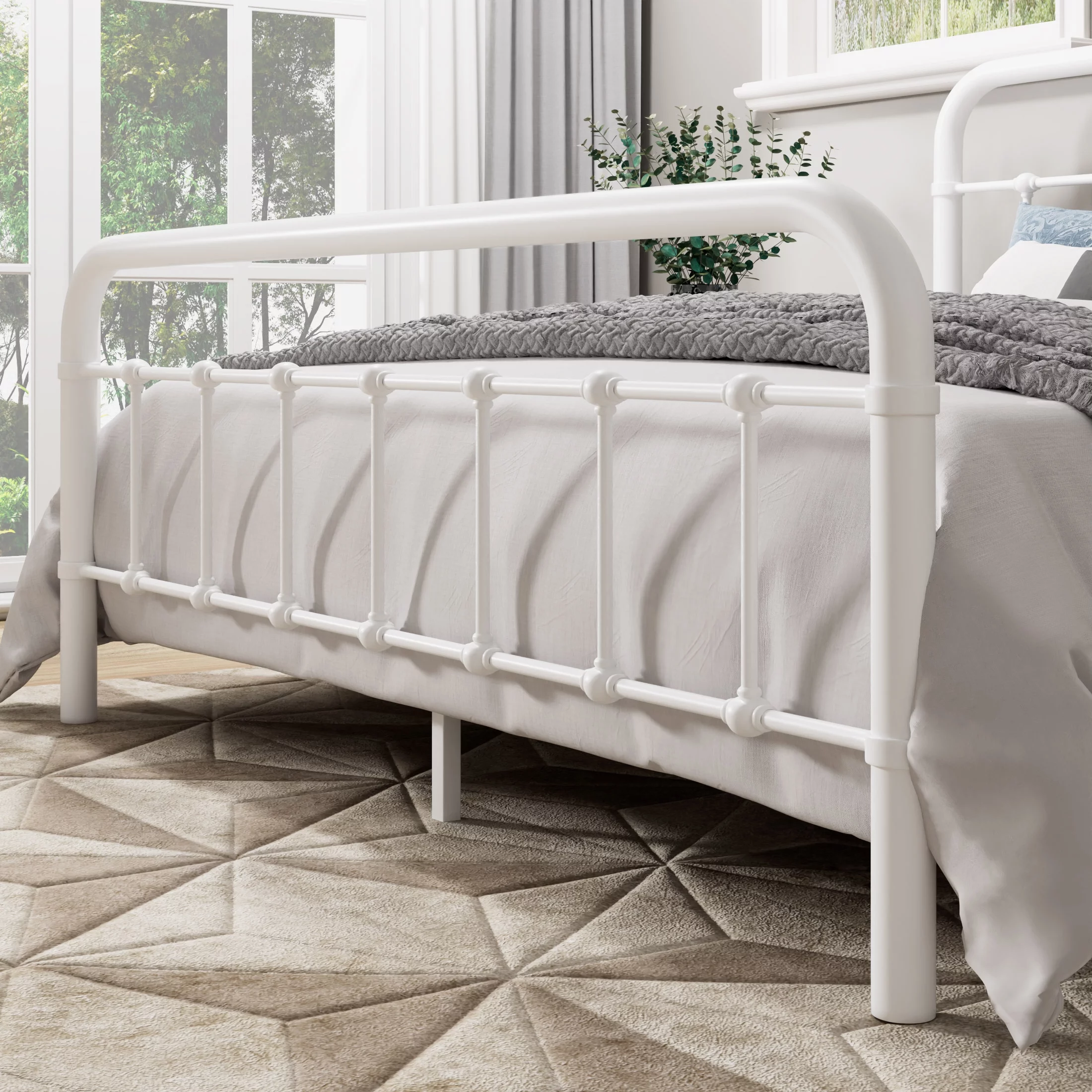 Allewie Queen Size Metal Platform Bed Frame with Victorian Style Wrought Iron-Art Headboard/Footboard, Black - Inhomebuy