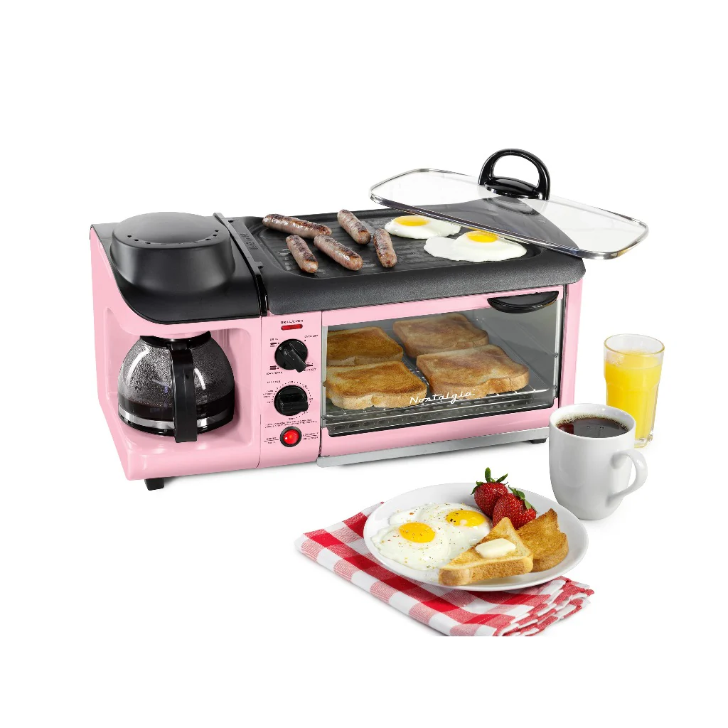 Retro 3-in-1 Family Size Breakfast Station, Pink - Inhomebuy