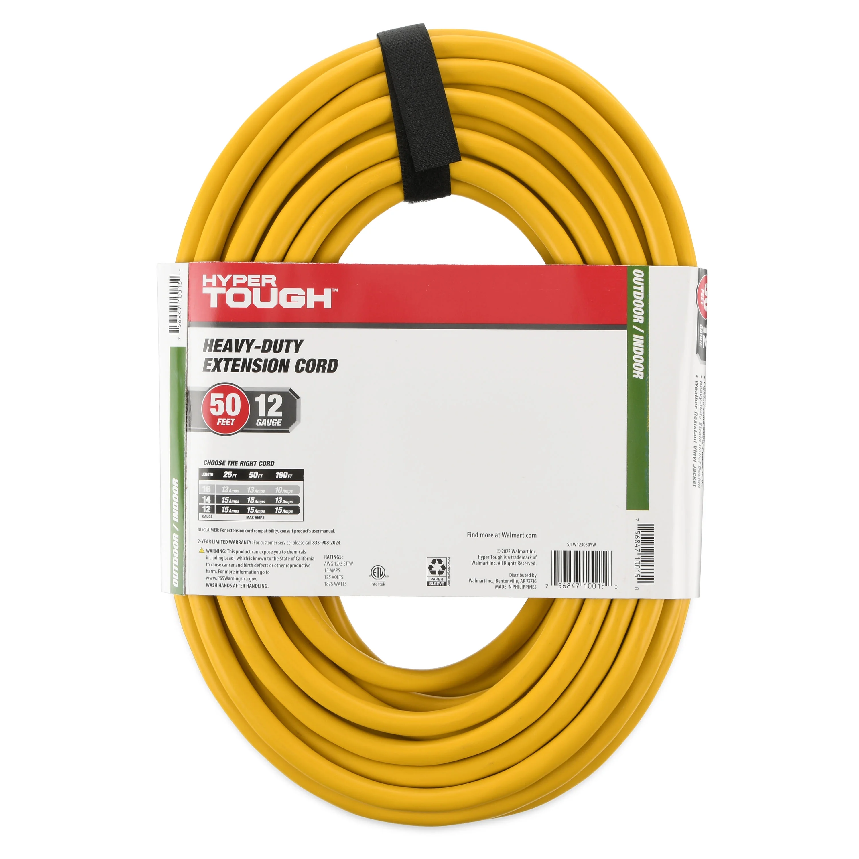 Hyper Tough 12AWGX3C 50ft Indoor and Outdoor Heavy Duty Yellow Vinyl Extension Cord - Inhomebuy
