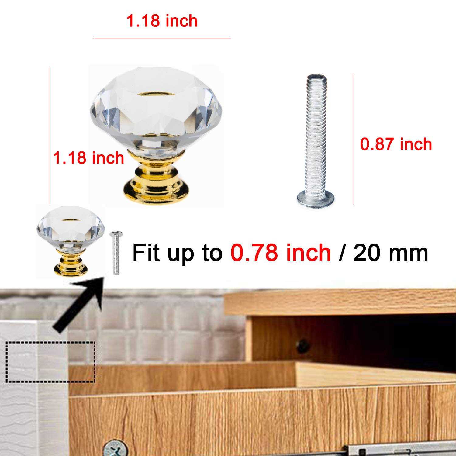 Yourgift Drawer Knobs Diamond Shaped Crystal Glass 30mm Cabinet Knobs Pull Handles - Inhomebuy