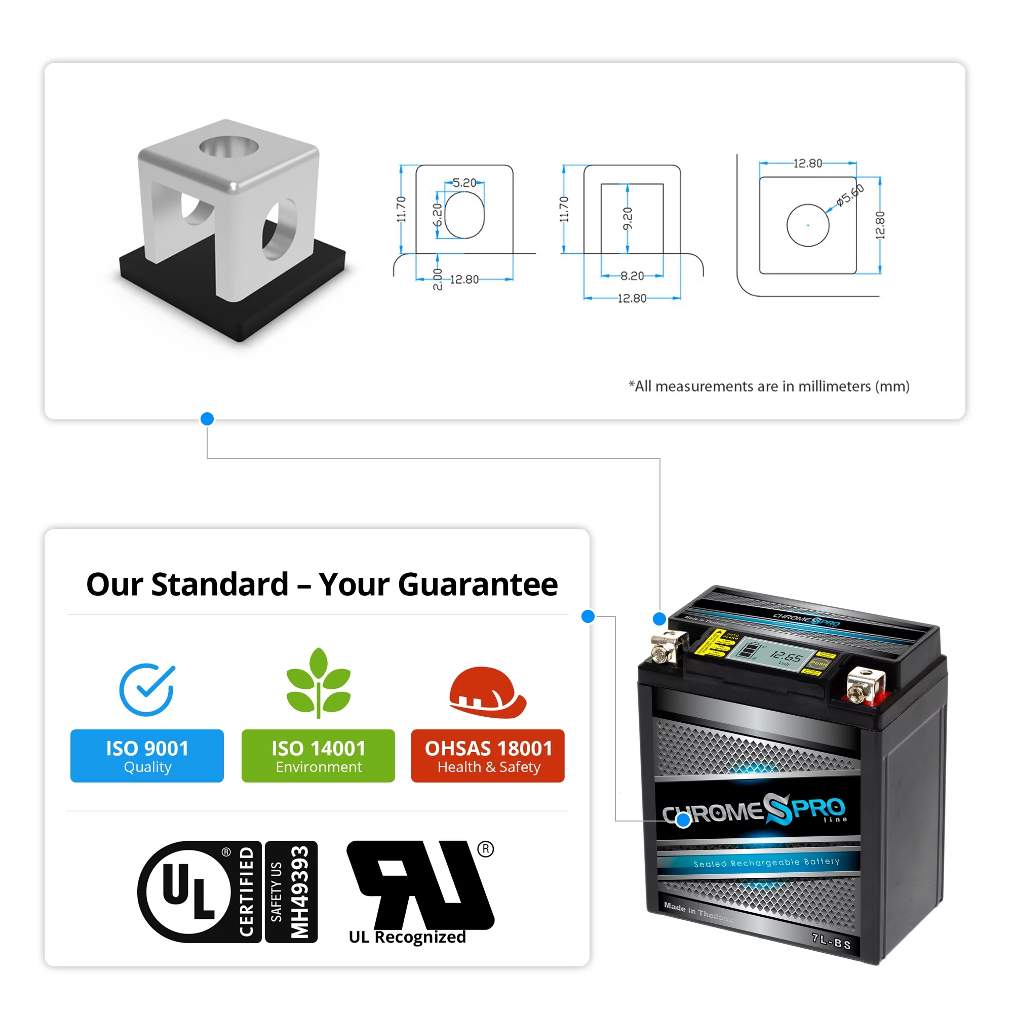 Chrome Pro Battery Ytx7L-Bs High Performance - Maintenance Free - Sealed Igel Motorcycle Battery - Inhomebuy