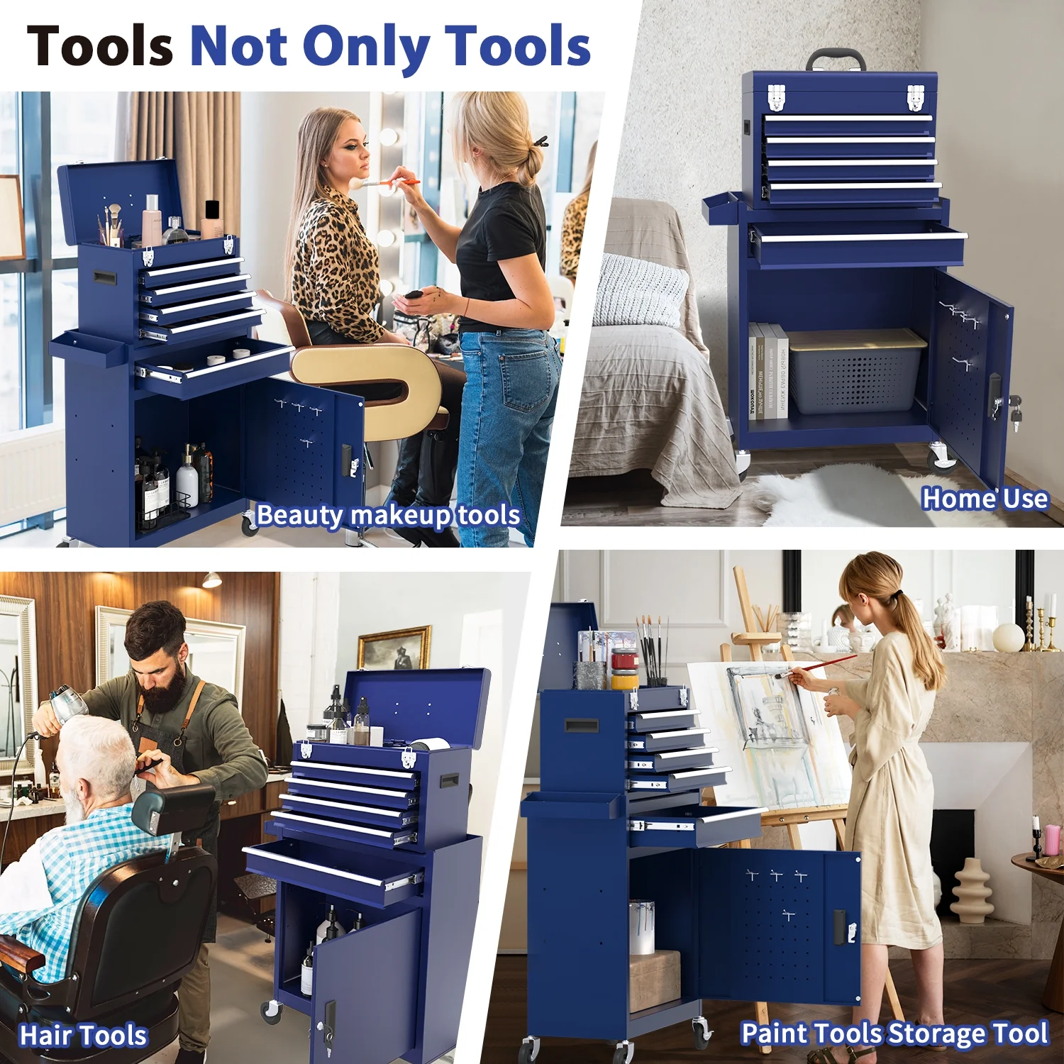 5 Drawer Mechanic Tool Chest with Wheels Heavy Duty Rolling Tool Box Cabinet Keyed Locking System Toolbox Organizer for Workshop Darkblue - Inhomebuy