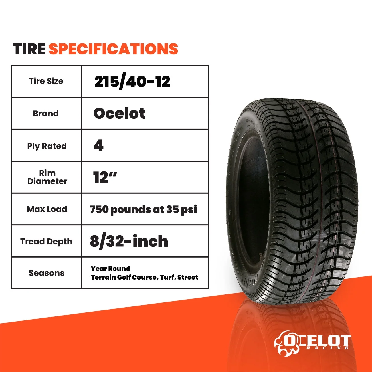 215/40-12 Ocelot Course Pro Golf Cart Tire - Inhomebuy