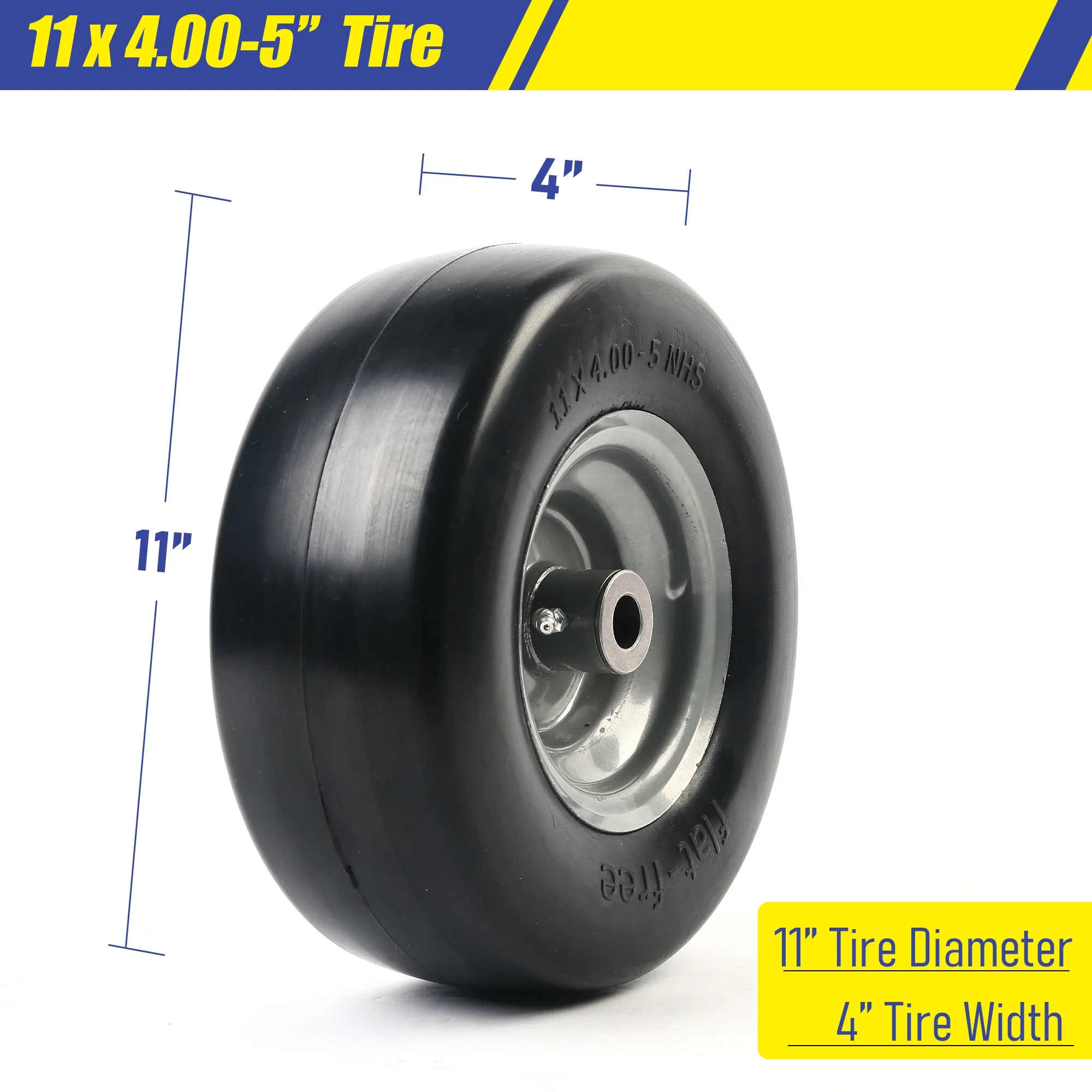 LotFancy 11x4.00-5” Flat Free Lawn Mower Tire and Wheel, Smooth Tread Tire for Zero Turn Mowers - Inhomebuy
