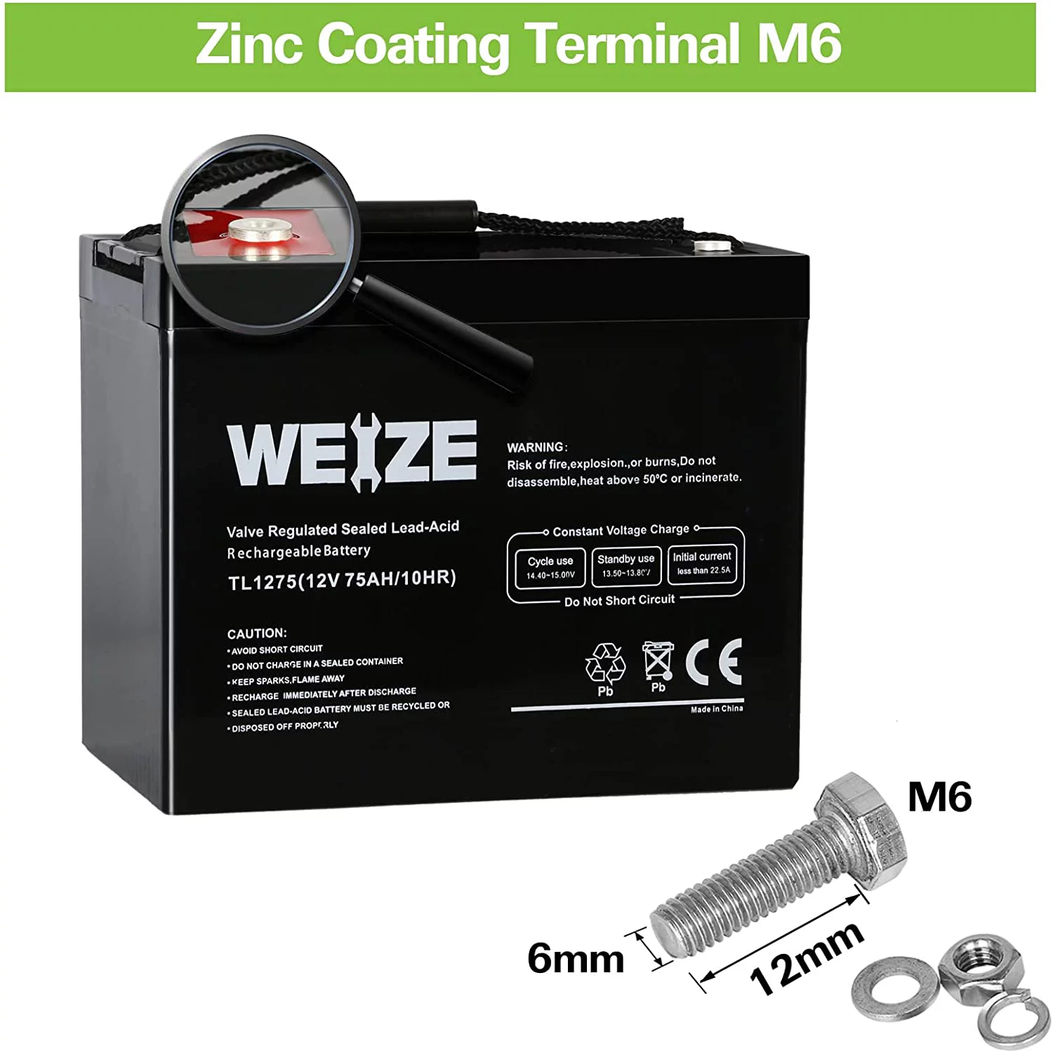 12V 75AH Sealed Lead Acid Rechargeable Deep Cycle SLA AGM Battery - Inhomebuy