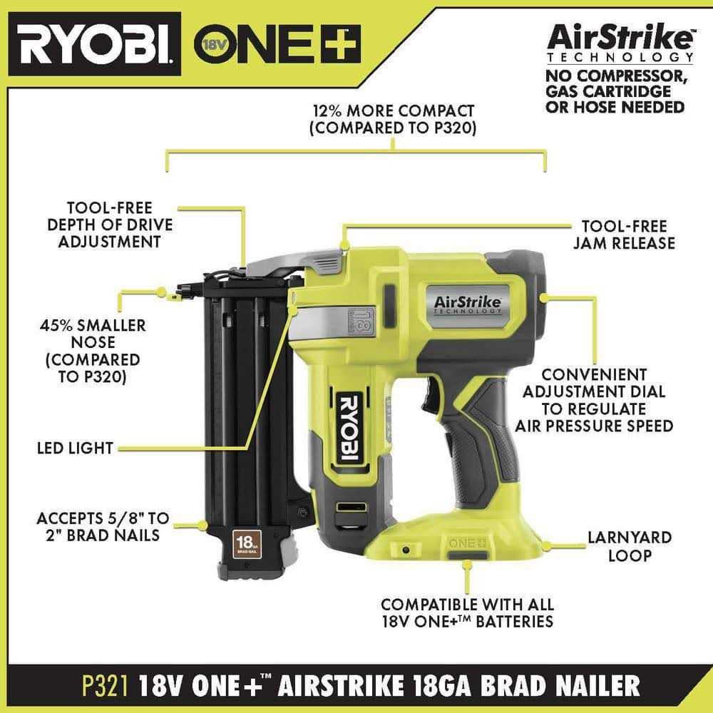 RYOBI ONE+ 18V 16-Gauge Cordless AirStrike Finish Nailer - Inhomebuy