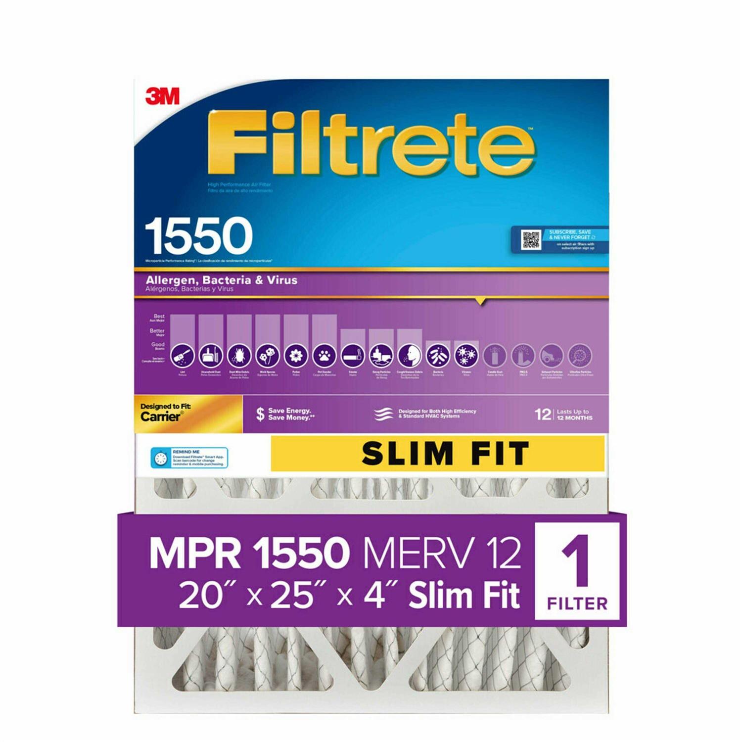 Filtrete 20-in W x 25-in L x 12 MERV 1550 MPR Allergen, Bacteria and Virus Electrostatic Pleated Air Filter - Inhomebuy