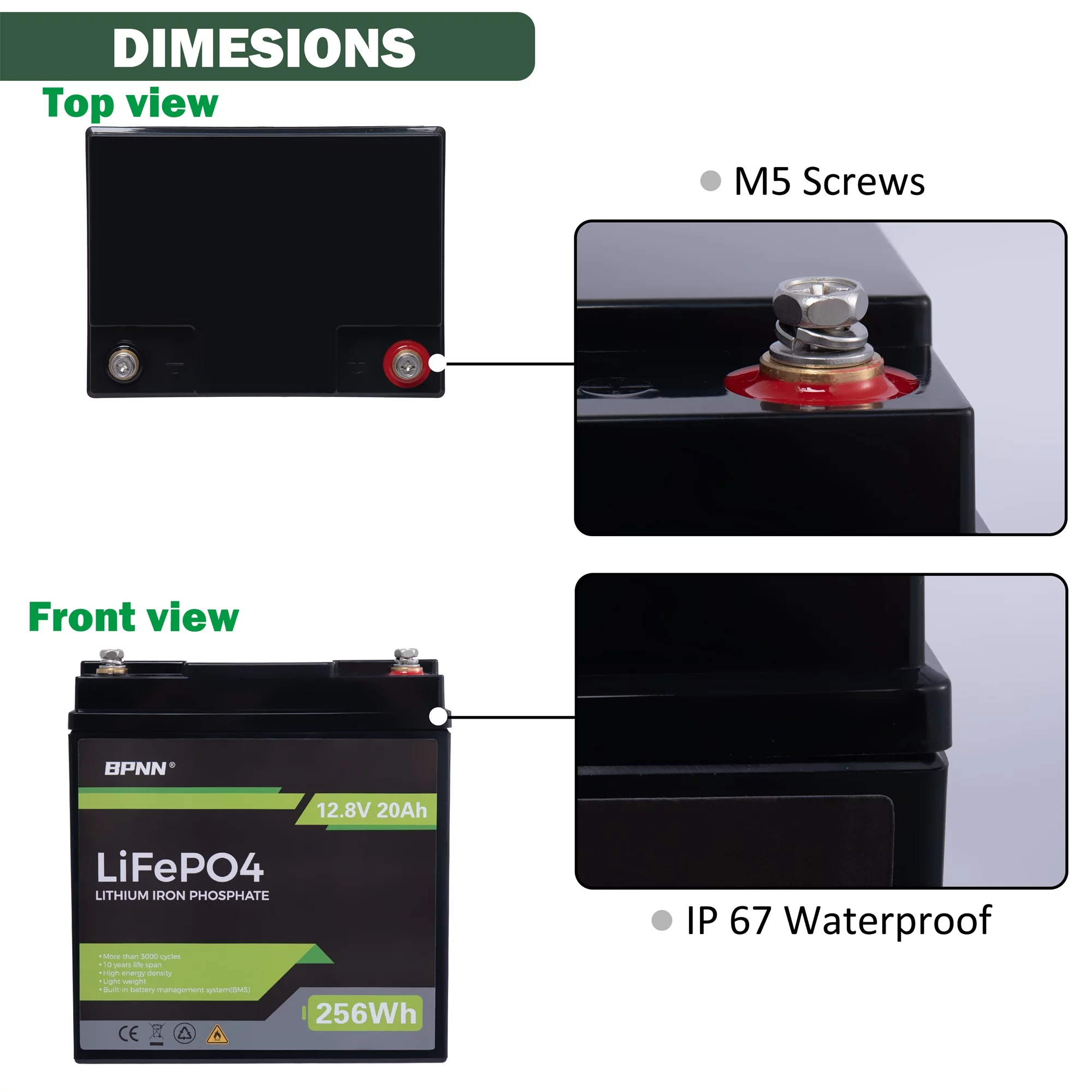 BPNN 12V 100Ah LiFePO4 Battery Long Cycles 12V Lithium Battery for RV Home Backup - Inhomebuy