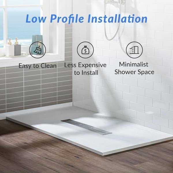 WoodBridge 48 in. L x 32 in. W Alcove Zero Threshold Shower Pan Base with Center Drain SCS-WH-4832 - Inhomebuy