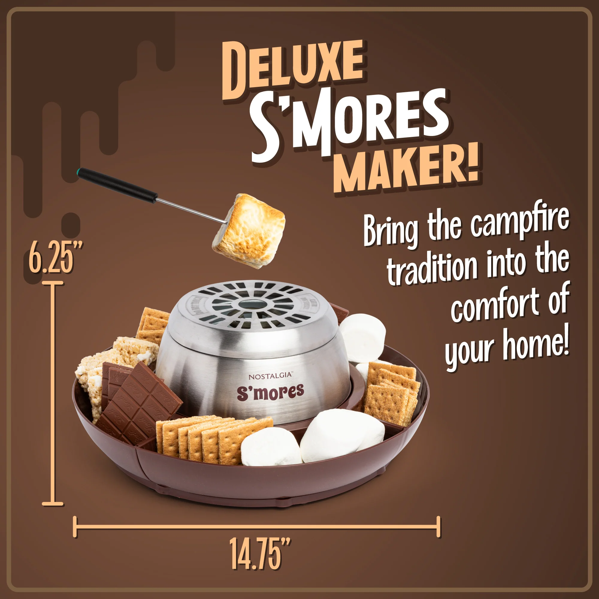 Indoor Electric Stainless Steel S'mores Maker with 4 Lazy Susan Compartment Trays for Graham Crackers, Chocolate, Marshmallows and 4 Roasting Forks - Inhomebuy