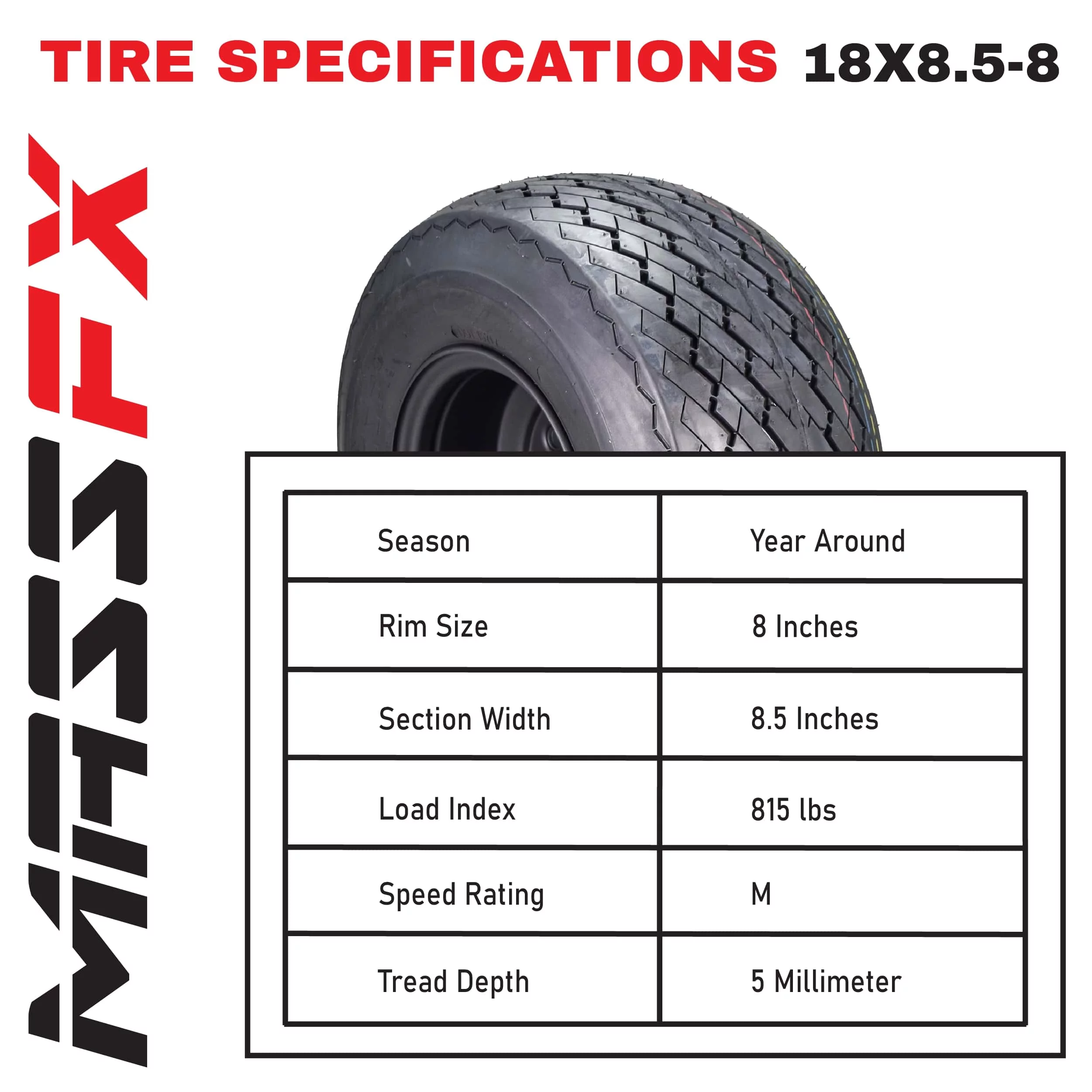 MASSFX 18x8.5-8 Golf Cart, Turf, Lawn & Garden Tire 4 Ply & 4/4 Matt Black Wheel Assembled Kit 18x8.5x8 - Inhomebuy
