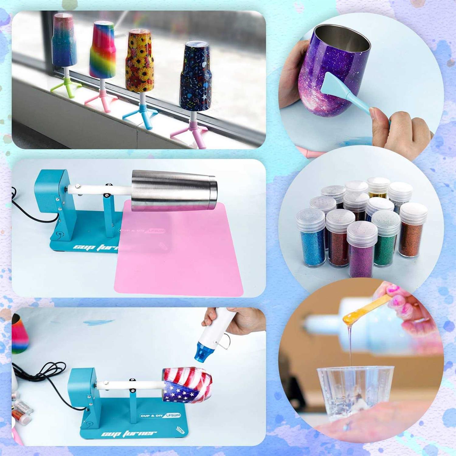 Cup Turner for Crafts Tumbler,Tumbler Cup Spinner,glitter Powder,Epoxy Resin kit for Tumblers for Beginners with Epoxy and Heat Gun - Inhomebuy