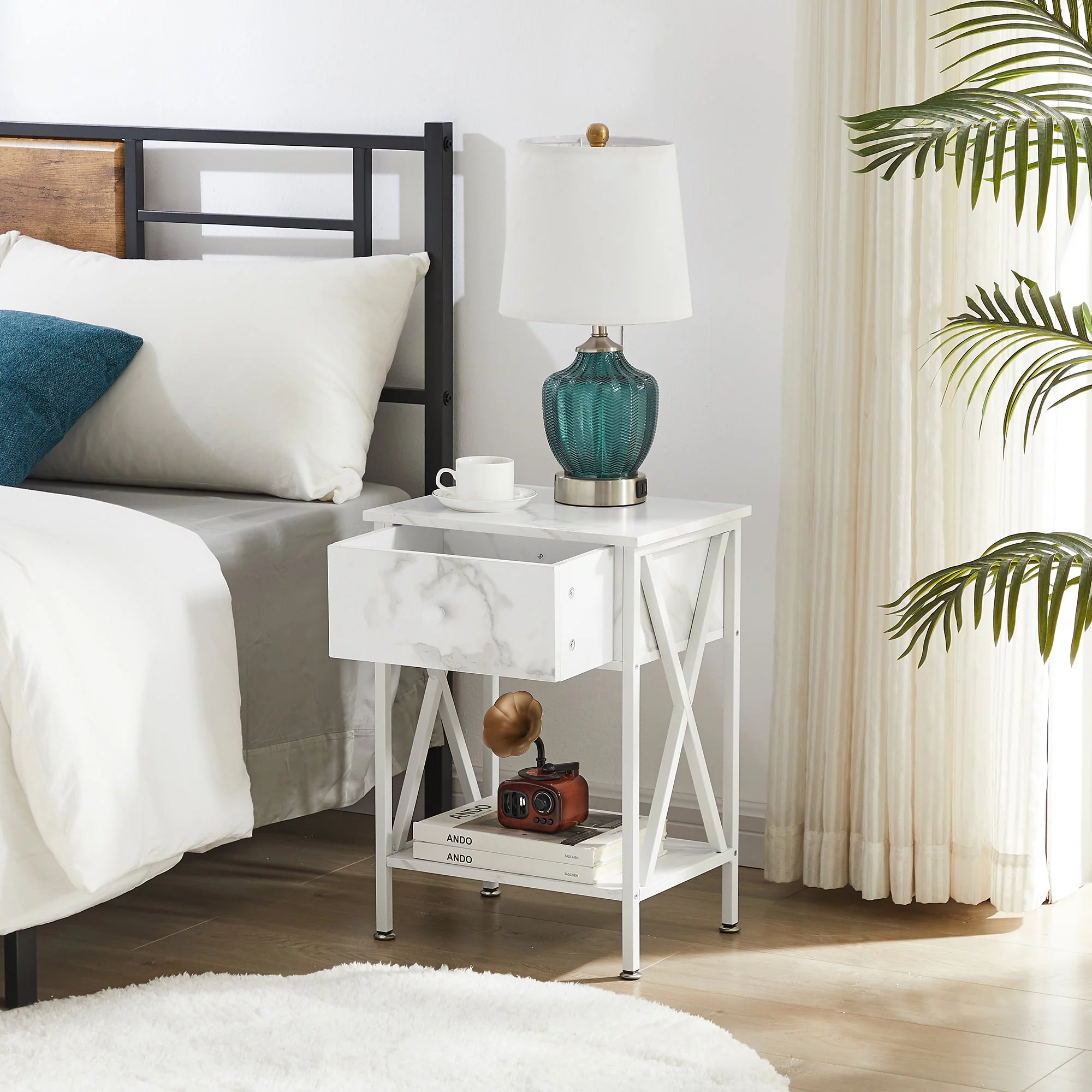 VECELO 3-Piece Bedroom Set with Queen Size Bed Frame and 1-Drawer Brown Nightstands - Inhomebuy