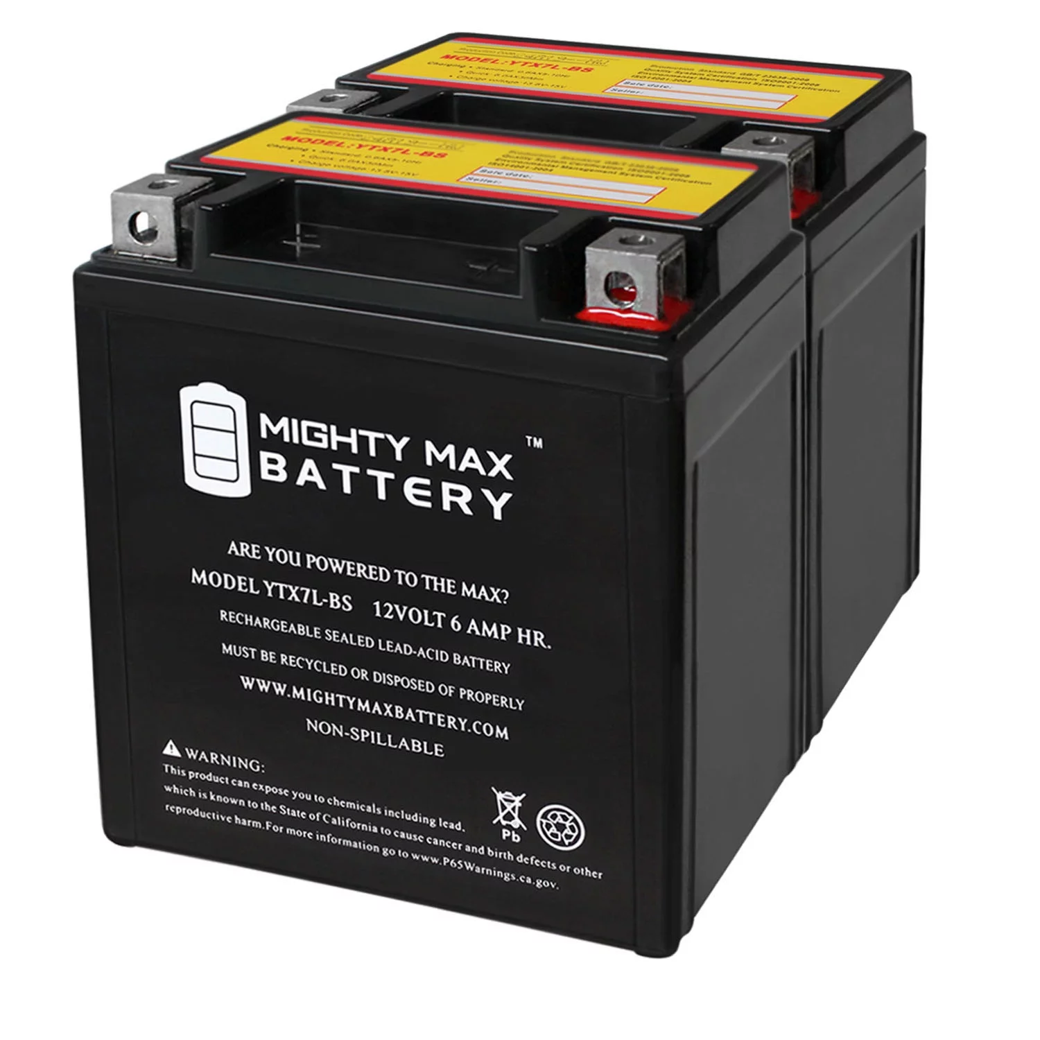 YTX7L-BS 12V 6Ah Replacement Battery for Motorcycle KP7L-BS - Inhomebuy