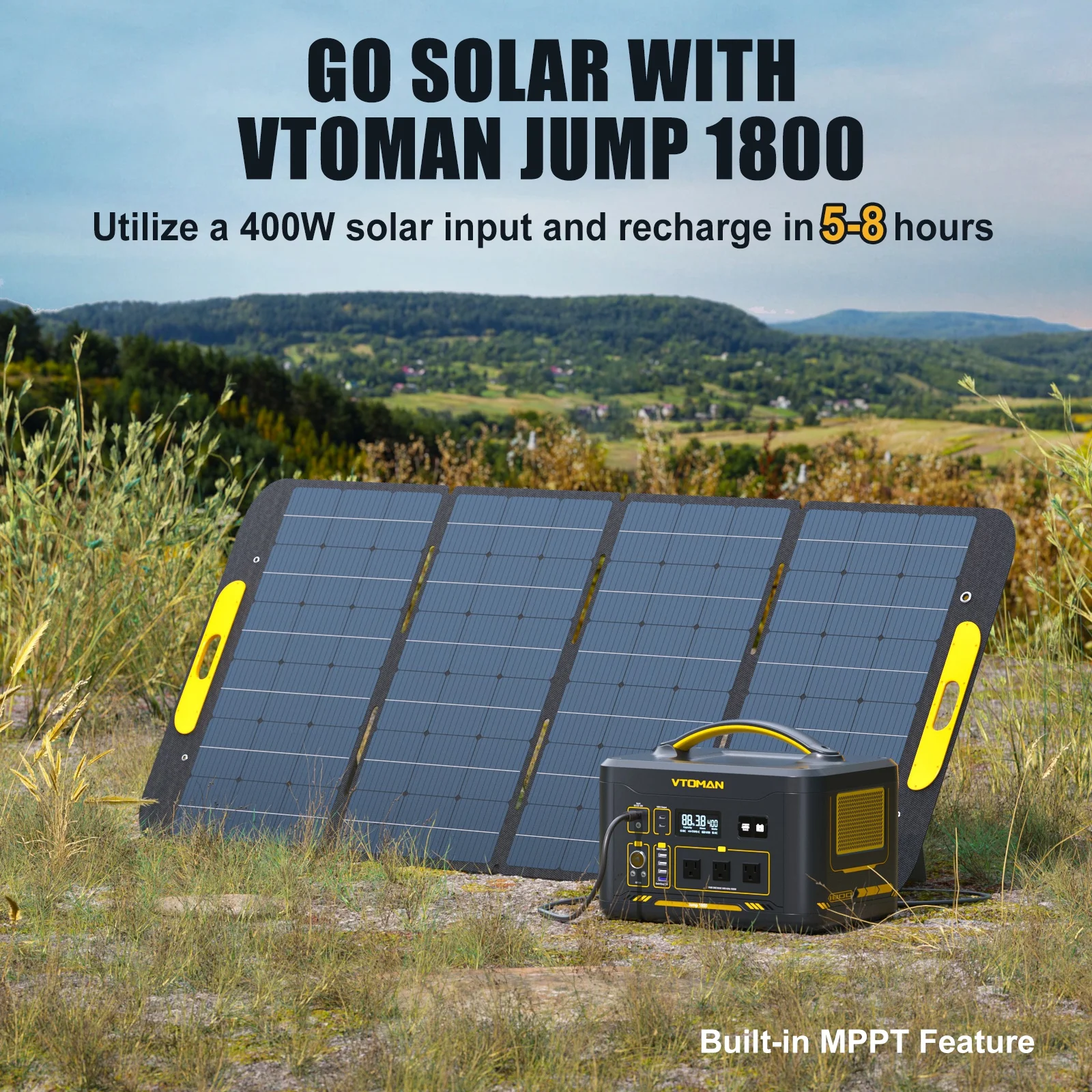 VTOMAN Jump 1800 Portable Power Station 1800W(3600W Peak), 1548Wh LFP Battery Generator with AC/DC/USB/Car Ports, Jump Starter, for Outdoor Camping, RV/Van, Traveling, Fishing, Blackout, Emergencies - Inhomebuy