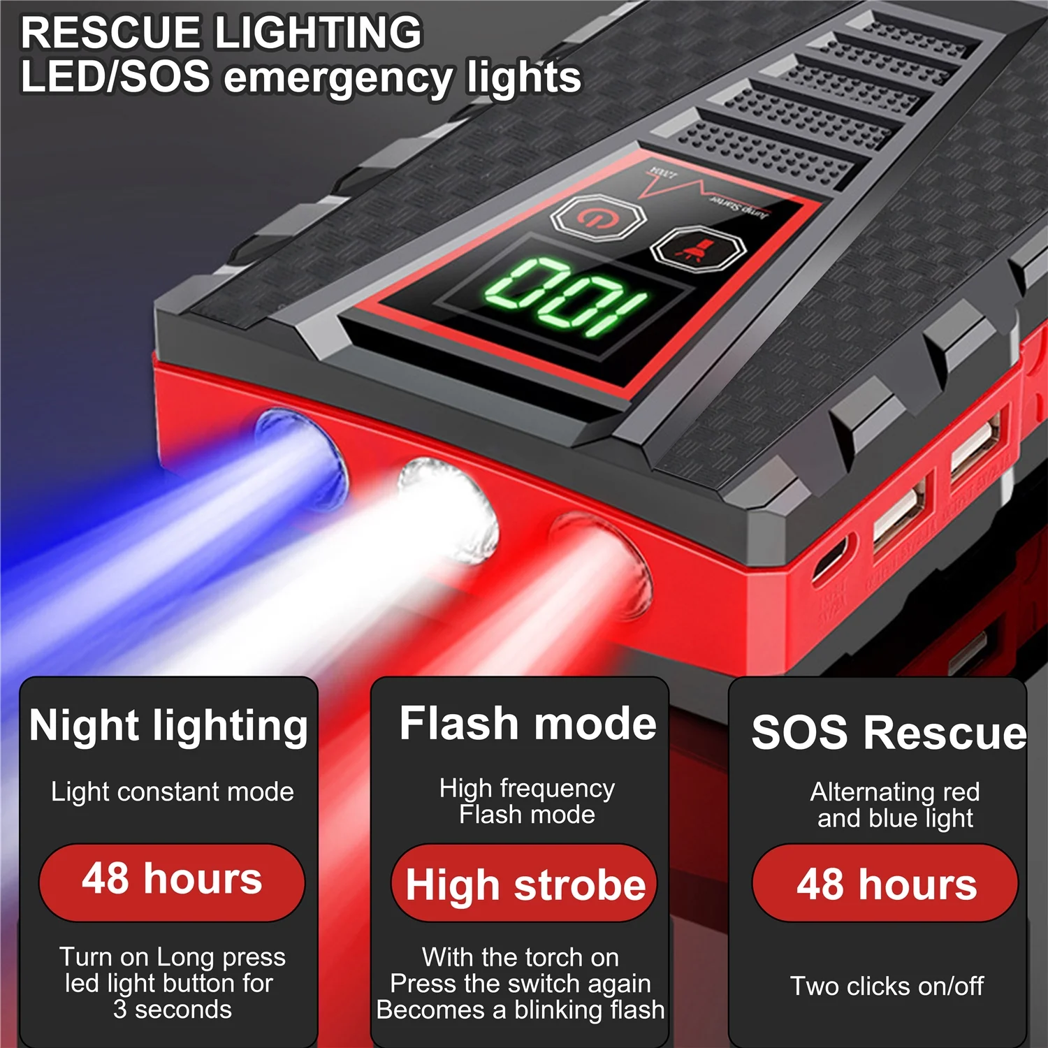 PRAXO Multi-functional Car Jump Starter, 5000A Peak 99800mAh Battery Jump Starter, 12V Car Battery Charger, Auto Battery Booster w/ LCD Display & 3 LED Modes, Portable Power Bank Charger - Inhomebuy