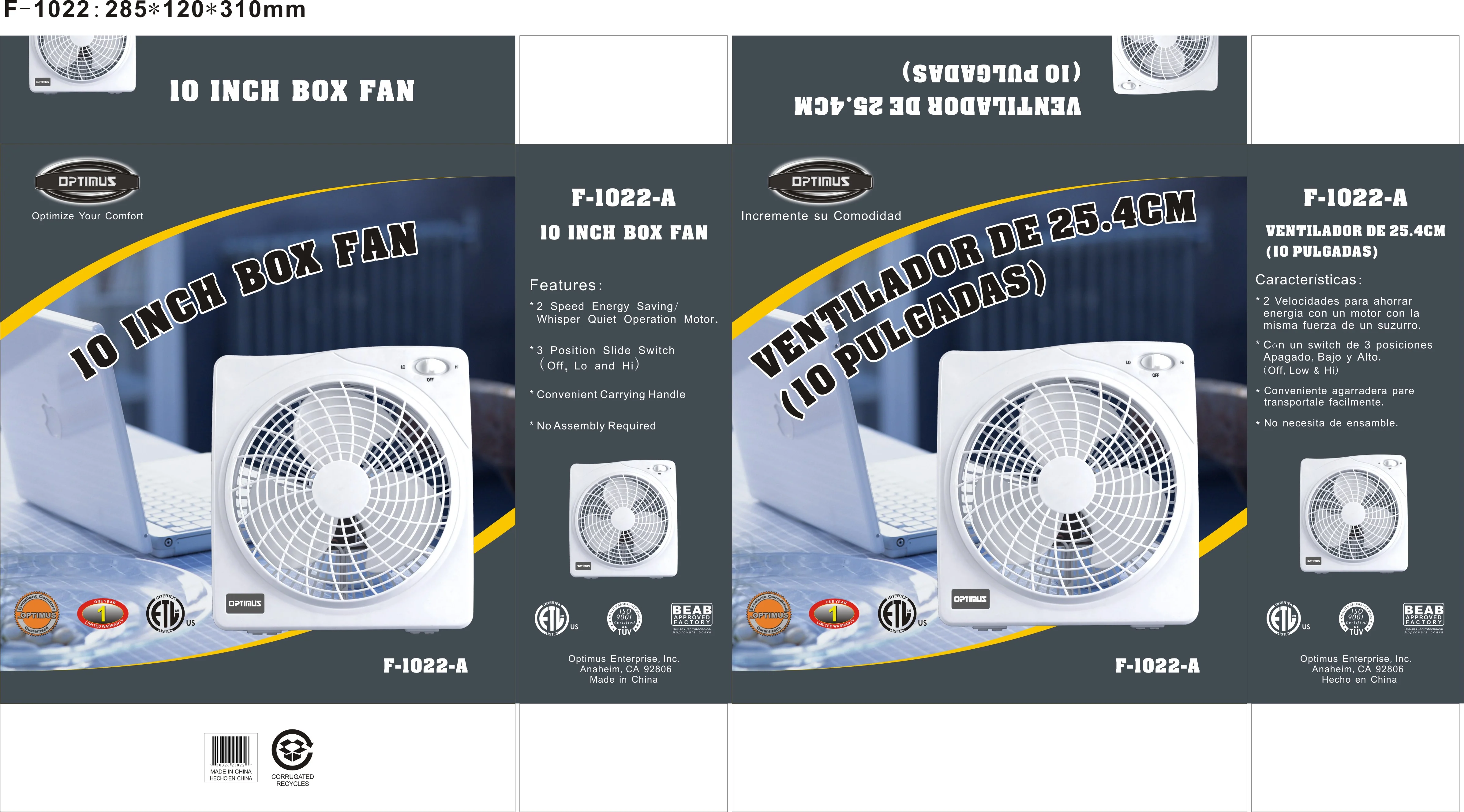 Optimus Box Fan: 10'' | F-1022 - Inhomebuy
