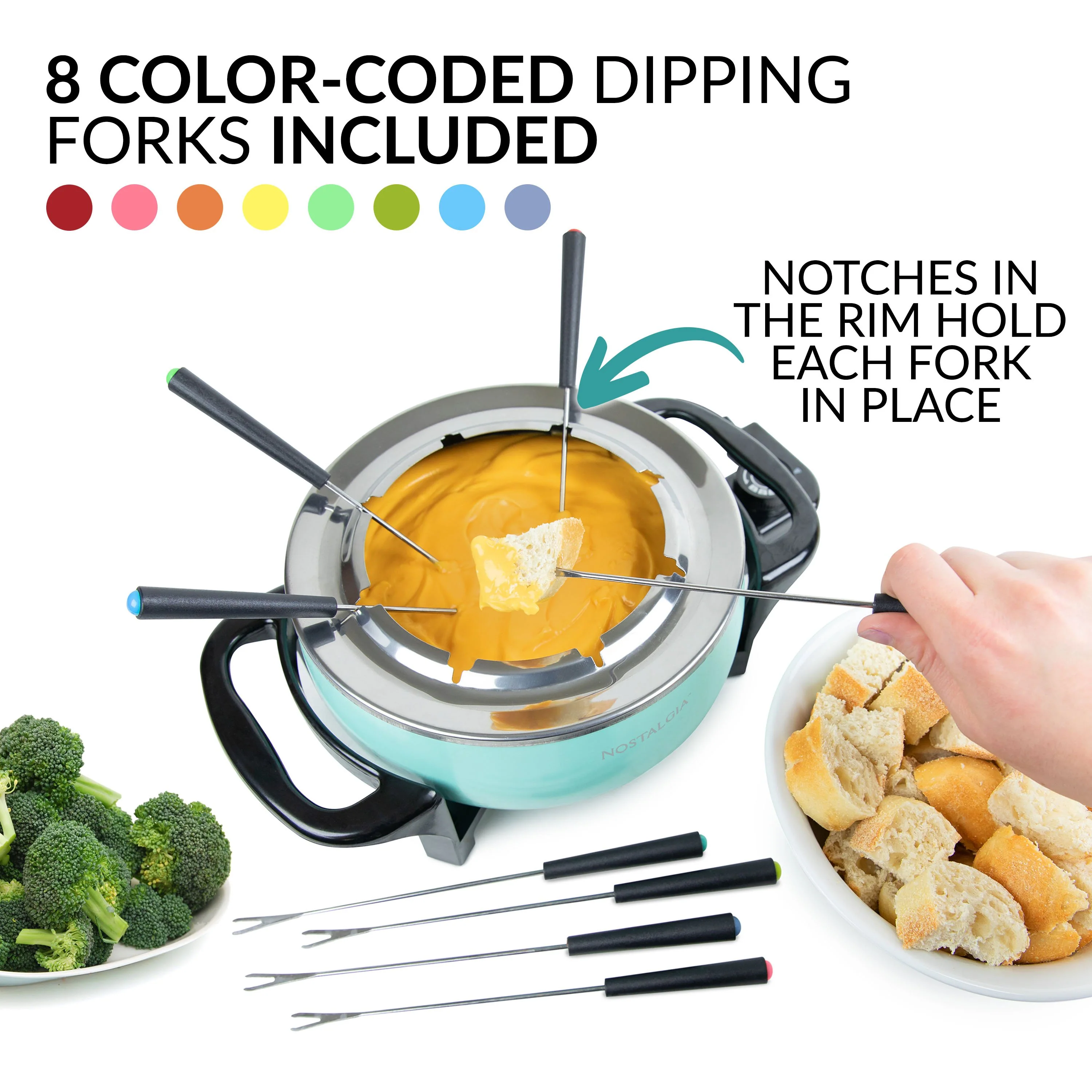 Nostalgia 12-Cup Electric Fondue Pot, Aqua - Inhomebuy