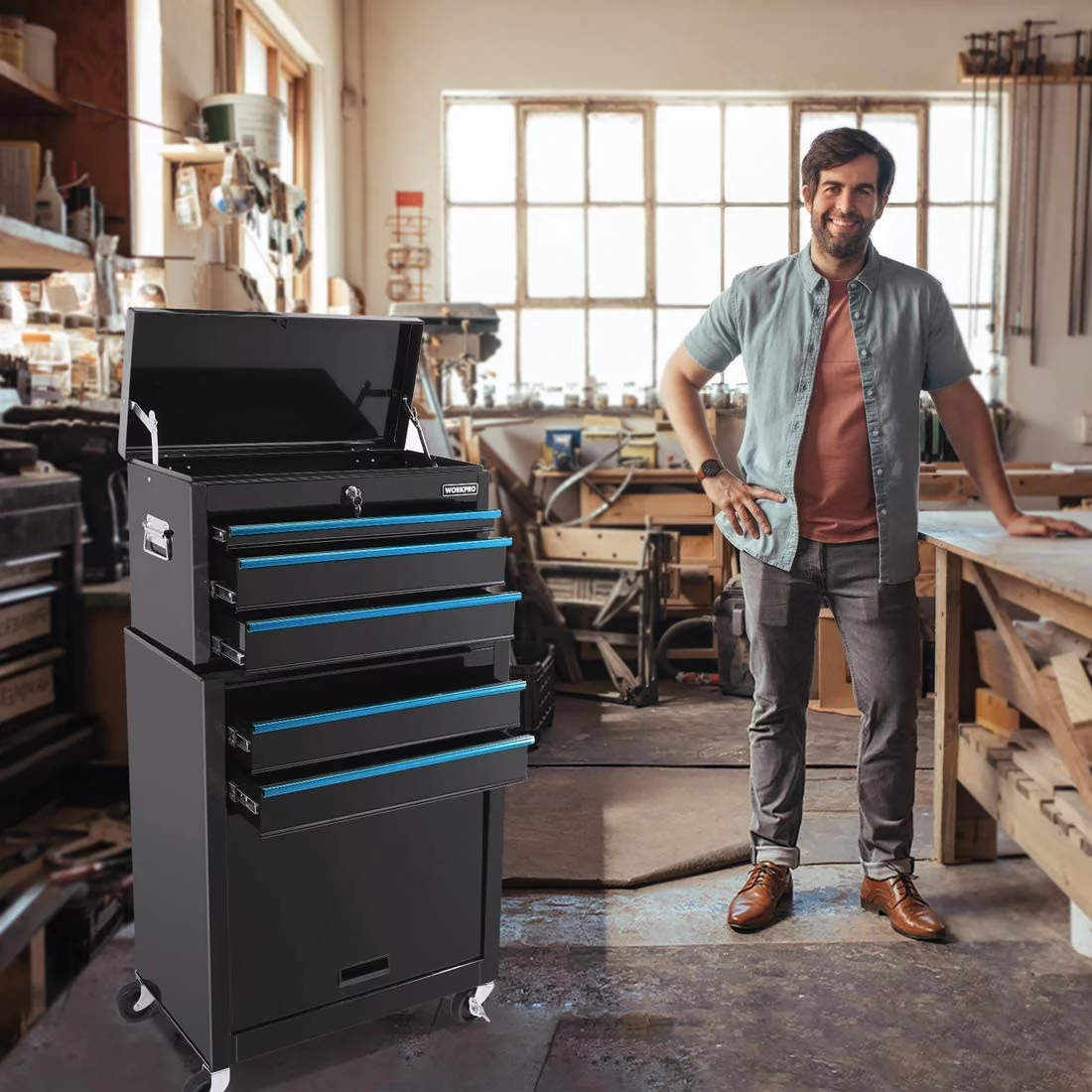 WORKPRO 24.5 Inch 5-Drawer Rolling Tool Chest, Sliding Metal Drawer Rolling Tool Storage Cabinet, Removable Toolbox Organizer for Workshop, Garage - Inhomebuy