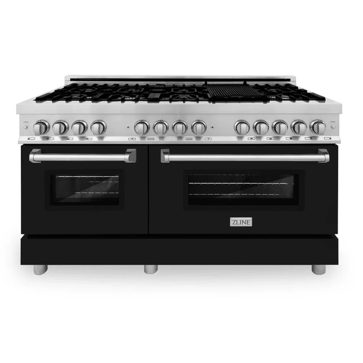 ZLINE 60 In. Professional Dual Fuel Range in DuraSnow®Stainless Steel with Black Matte Door, RAS-BLM-60 - Inhomebuy