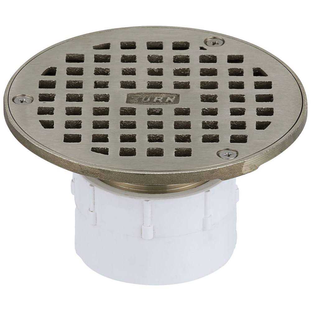 Zurn FD2-PV3 FD2 Adjustable PVC Floor Drain with 5 Round Nickel Bronze Head, Deck Plate, and 3 - Inhomebuy