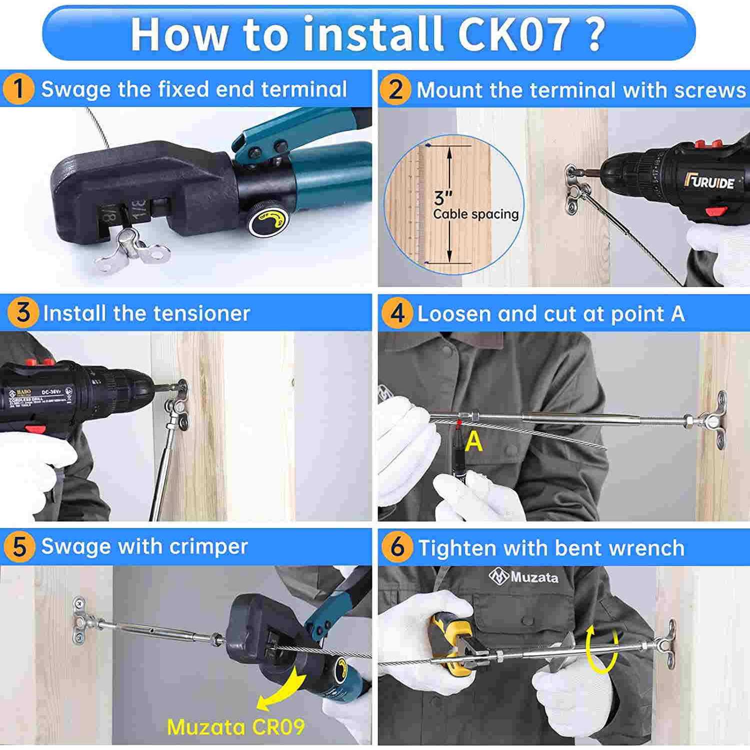 Muzata Cable Railing Kit 1/8 Swage Toggle Turnbuckle Hardware T316 Stainless Steel For Wood Post Woodeasy System Angle 180° Adjustable - Inhomebuy