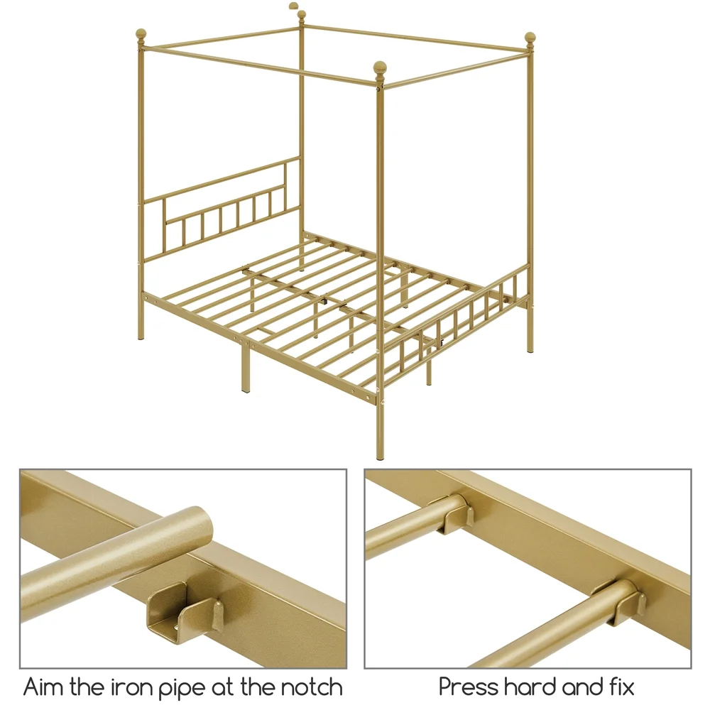 Topeakmart Metal Bed Frame Four-Poster Canopied with Headboard & Footboard, Queen, Black - Inhomebuy