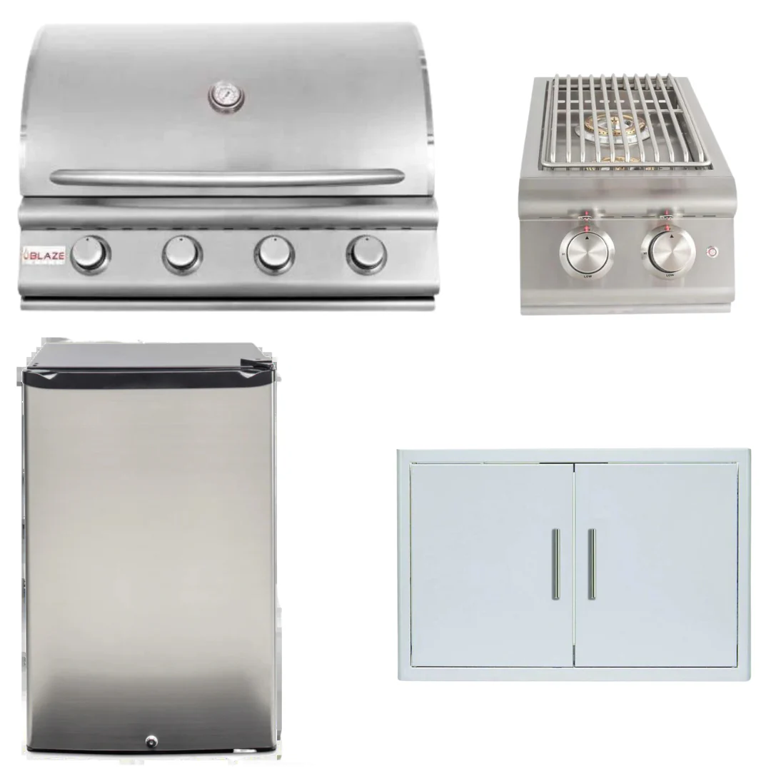 Blaze Outdoor Package - Prelude LBM 32 In. Natural Gas Grill, Side Burner, Refrigerator, Access Door, AP-BLZ-4LBM-NG-2 - Inhomebuy