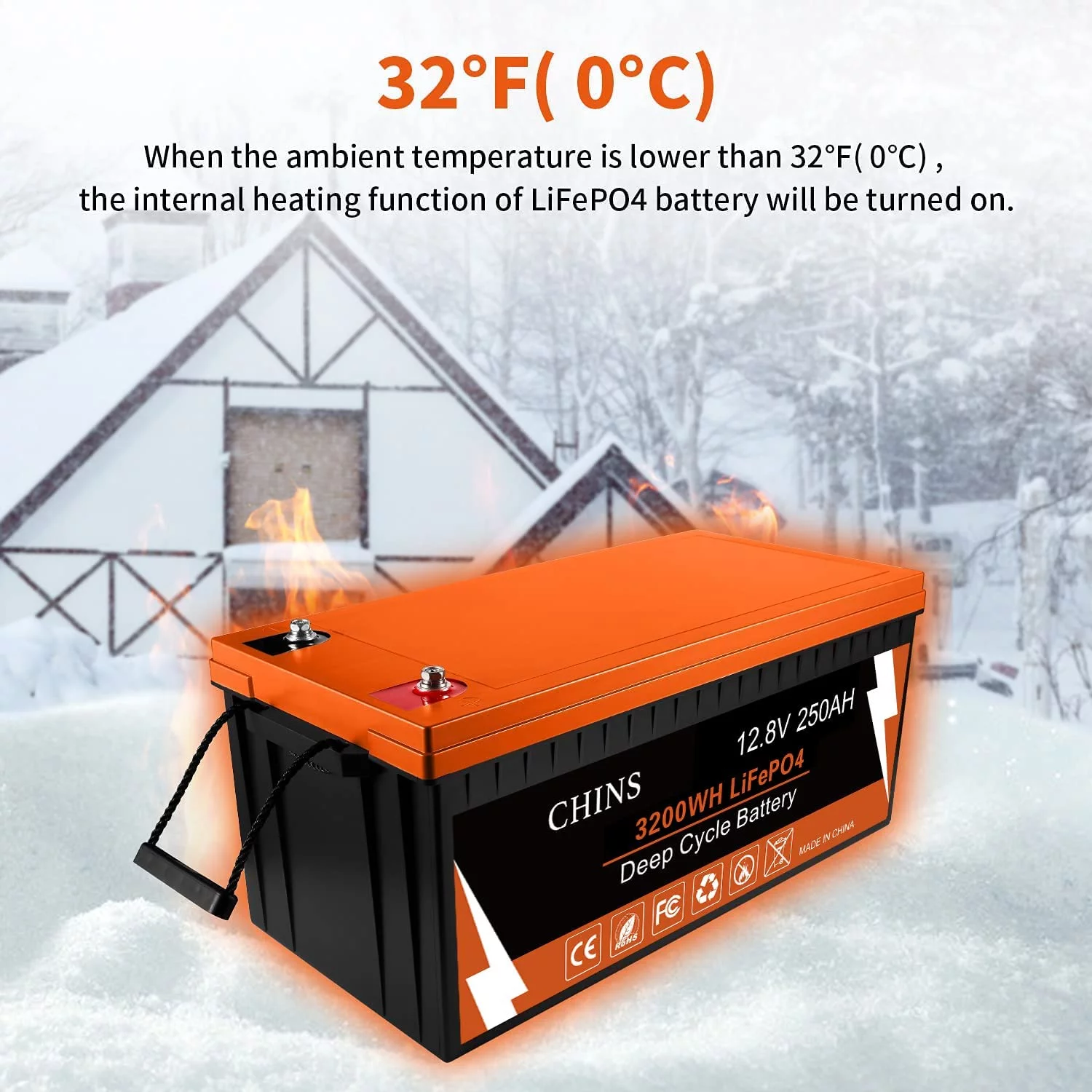 CHINS Smart LiFePO4 Lithium Iron Battery 12.8V 100Ah for Boat Fishing - Inhomebuy