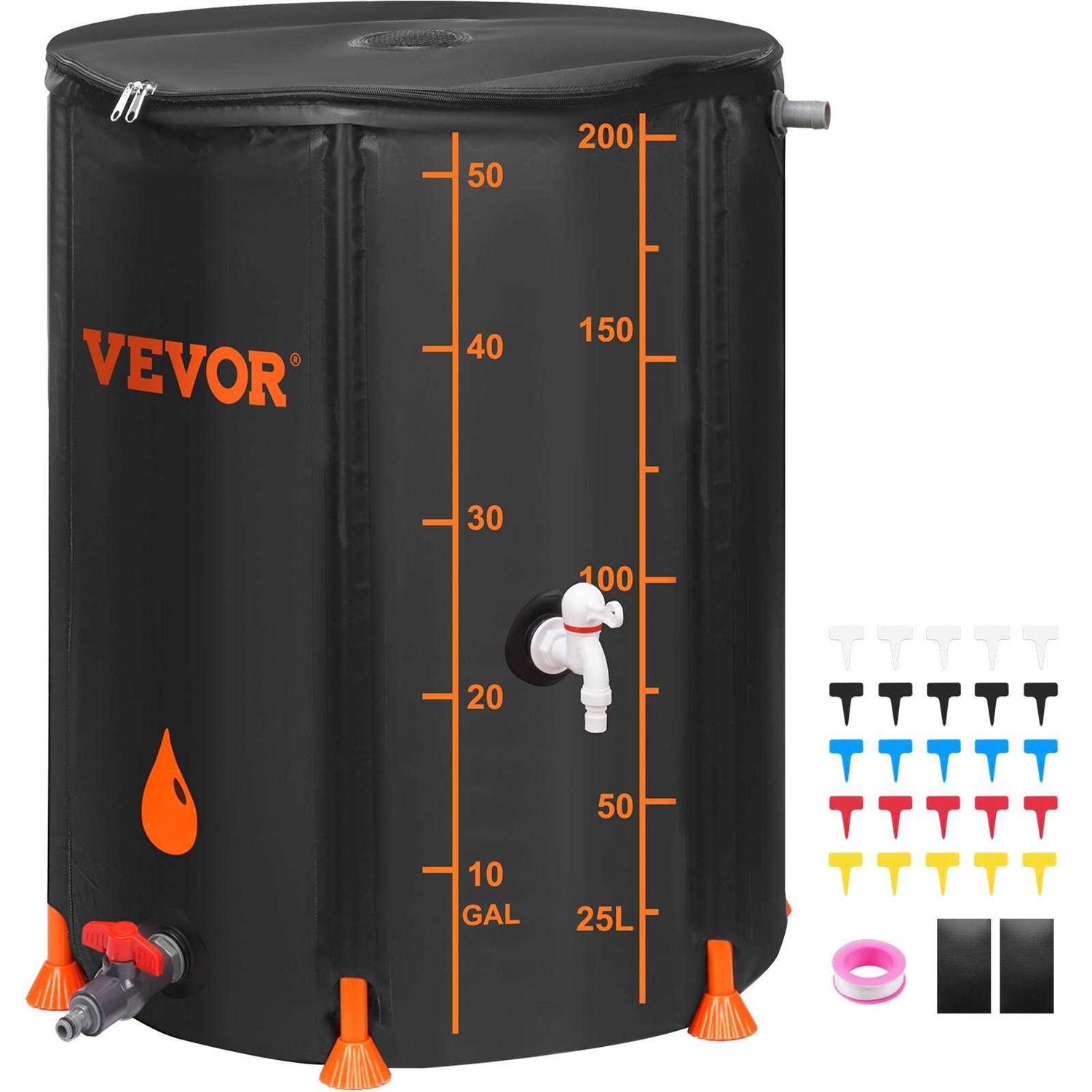 VEVOR Collapsible Rain Barrel Large Capacity PVC Rainwater Collection System Spigots and Overflow Kit Portable Water Tank - Inhomebuy