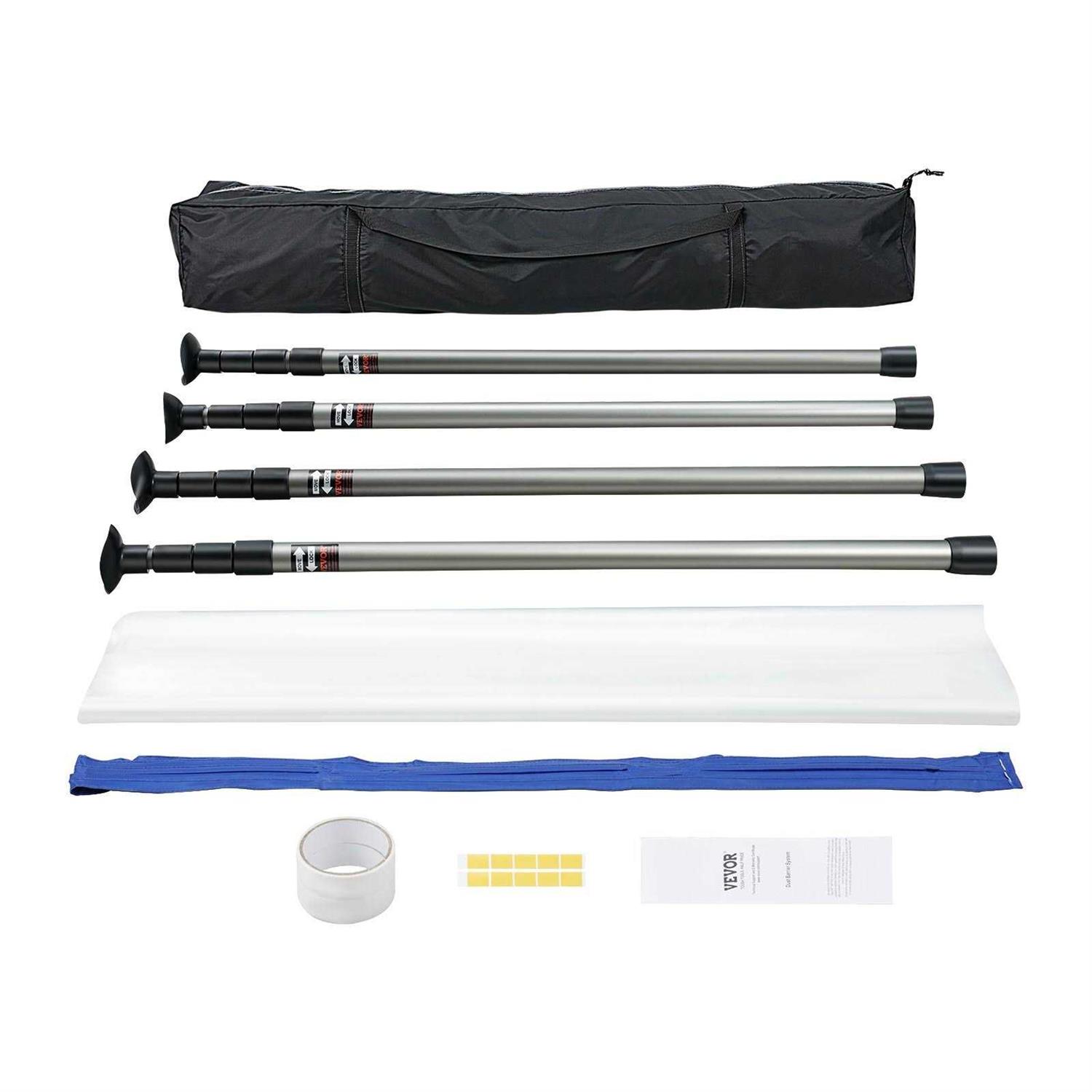 VEVOR Dust Barrier Poles Spring Barrier Loaded Poles Dust Barrier System with 4 Telescoping Poles Magnetic Zipper Carry Bag and 32.8×13.12 Ft - Inhomebuy