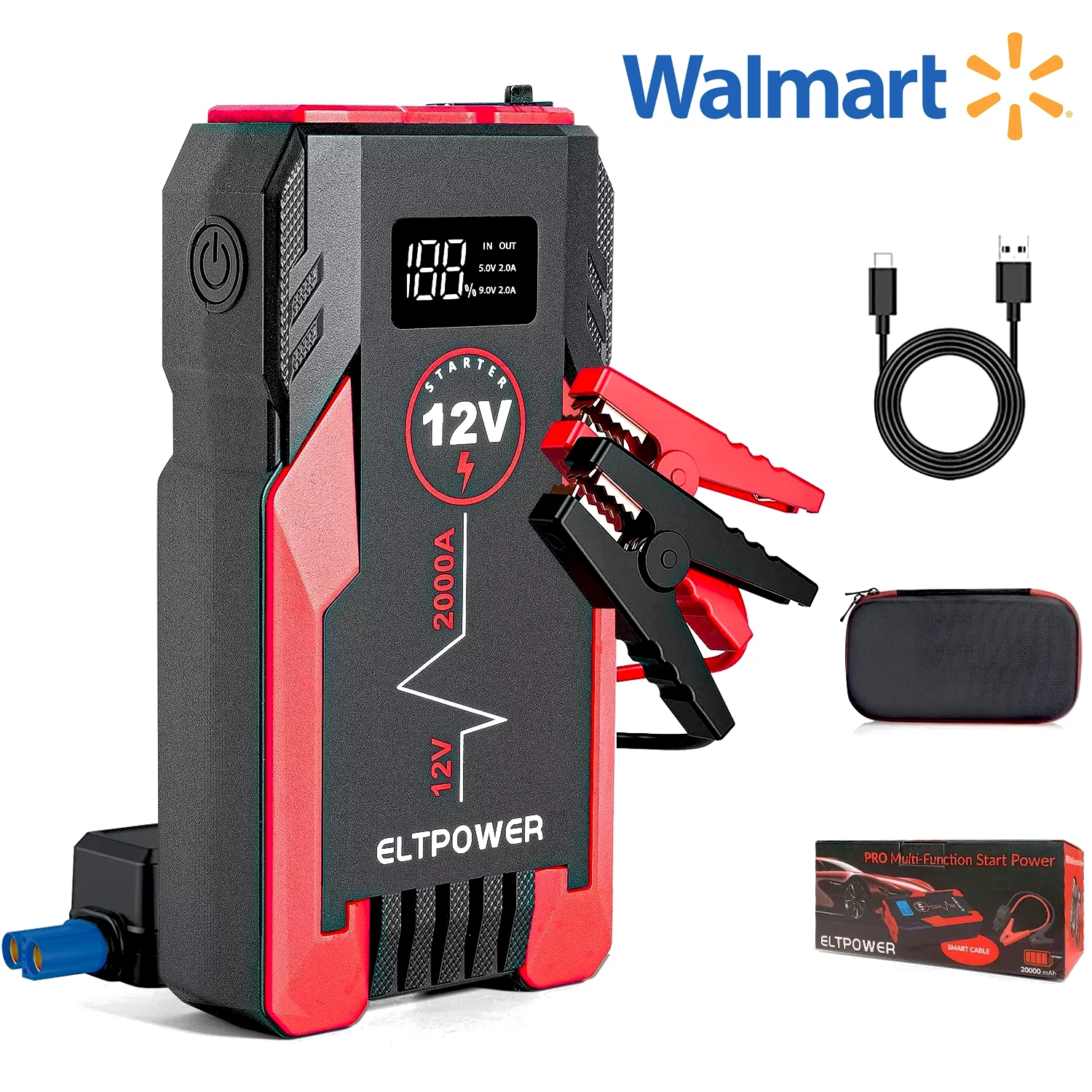 ELTPOWER 20000mAh Car Battery Jump Starter for Up to 9L Gas 7L Diesel, 2000A Peak Auto Car Jump Starter with LED and USB Quick Charge 3.0 - Inhomebuy