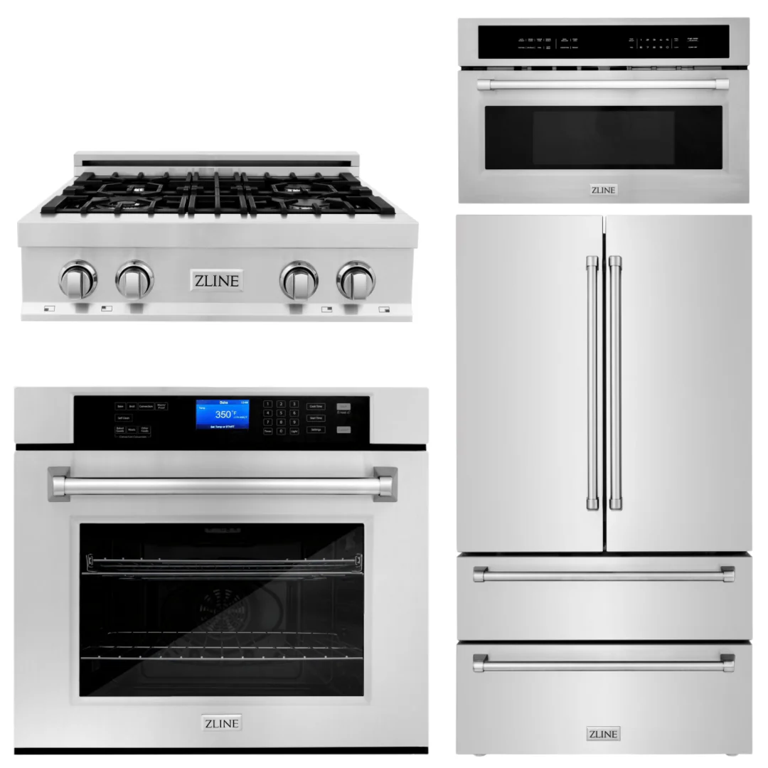 ZLINE Appliance Package - 30 In. Rangetop, Wall Oven, Refrigerator and Microwave Oven in Stainless Steel, 4KPR-RT30-MWAWS - Inhomebuy