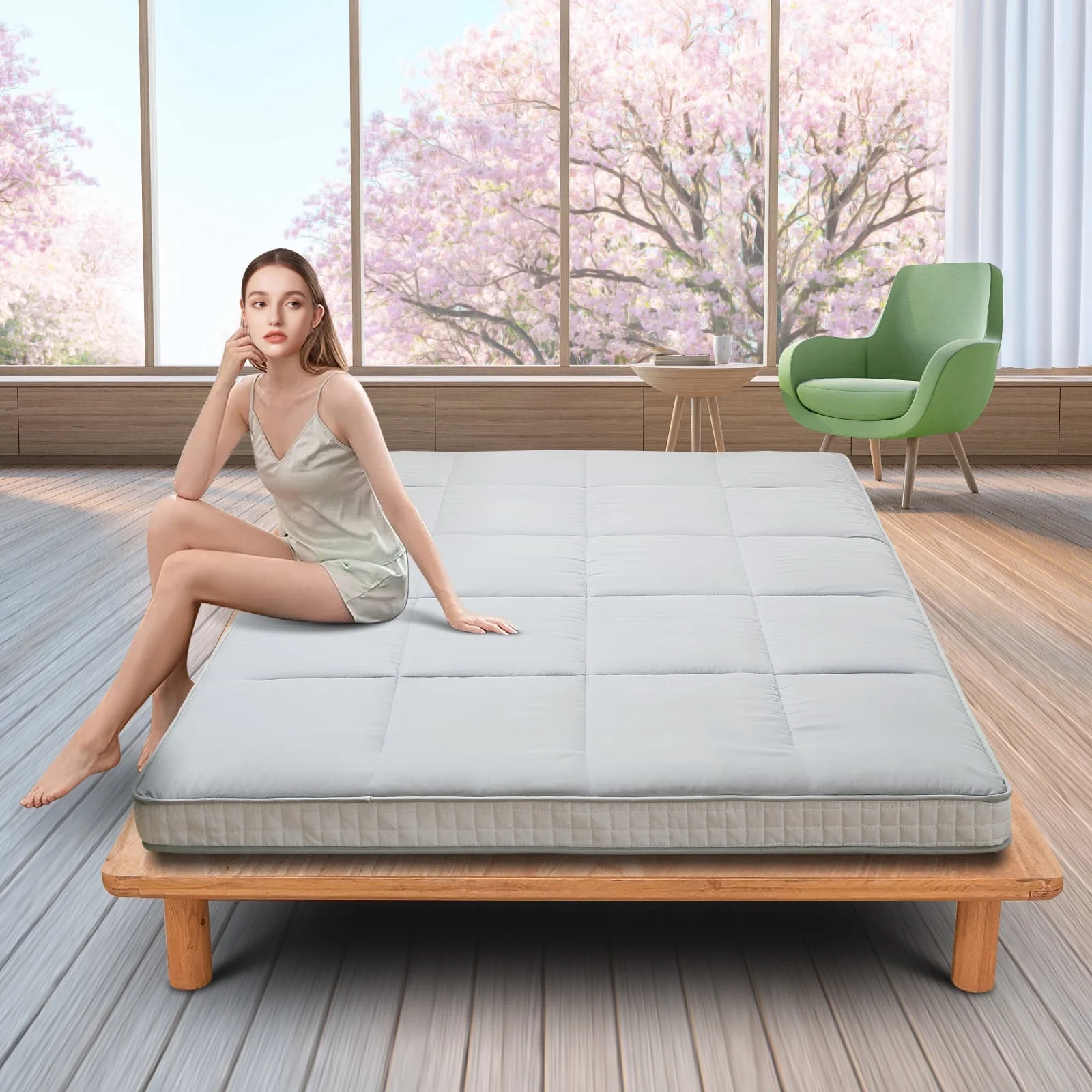 ABORON Japanese Floor Mattress, Upgraded Reversible Winter Futon Mattress Foam Mattress, 4