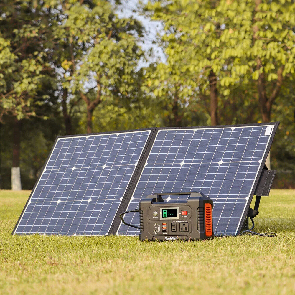 200W Portable Power Station, FlashFish 40800mAh Solar Generator with 50W 18V Portable Solar Panel, Flashfish Foldable Solar Charger with 5V USB 18V DC Output - Inhomebuy