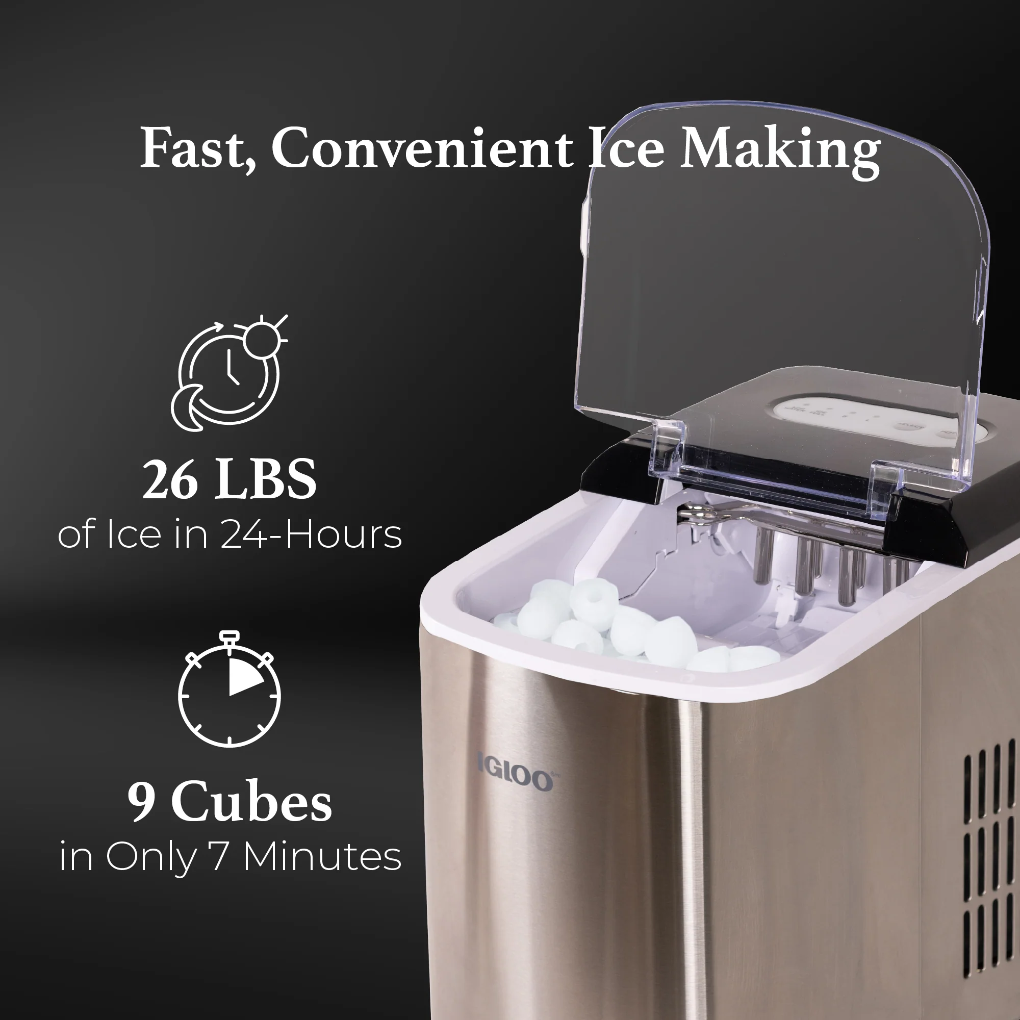 IGLOO® 26-Pound Automatic Portable Countertop Ice Maker Machine - Stainless Steel - Inhomebuy