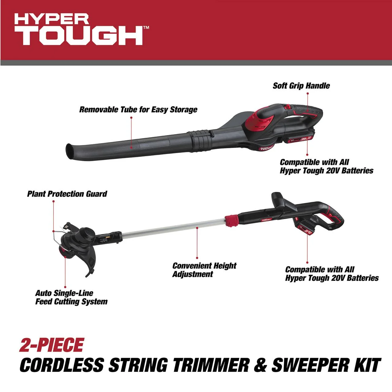 Hyper Tough 20V Max Cordless Combo Kit, 10-inch String Trimmer & 130 mph Sweeper - Inhomebuy