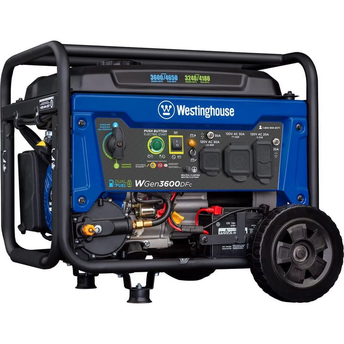 Westinghouse 4650 Peak Watt Dual Fuel Portable Generator, Remote Electric Start, RV Ready Outlet, CO Sensor - Inhomebuy