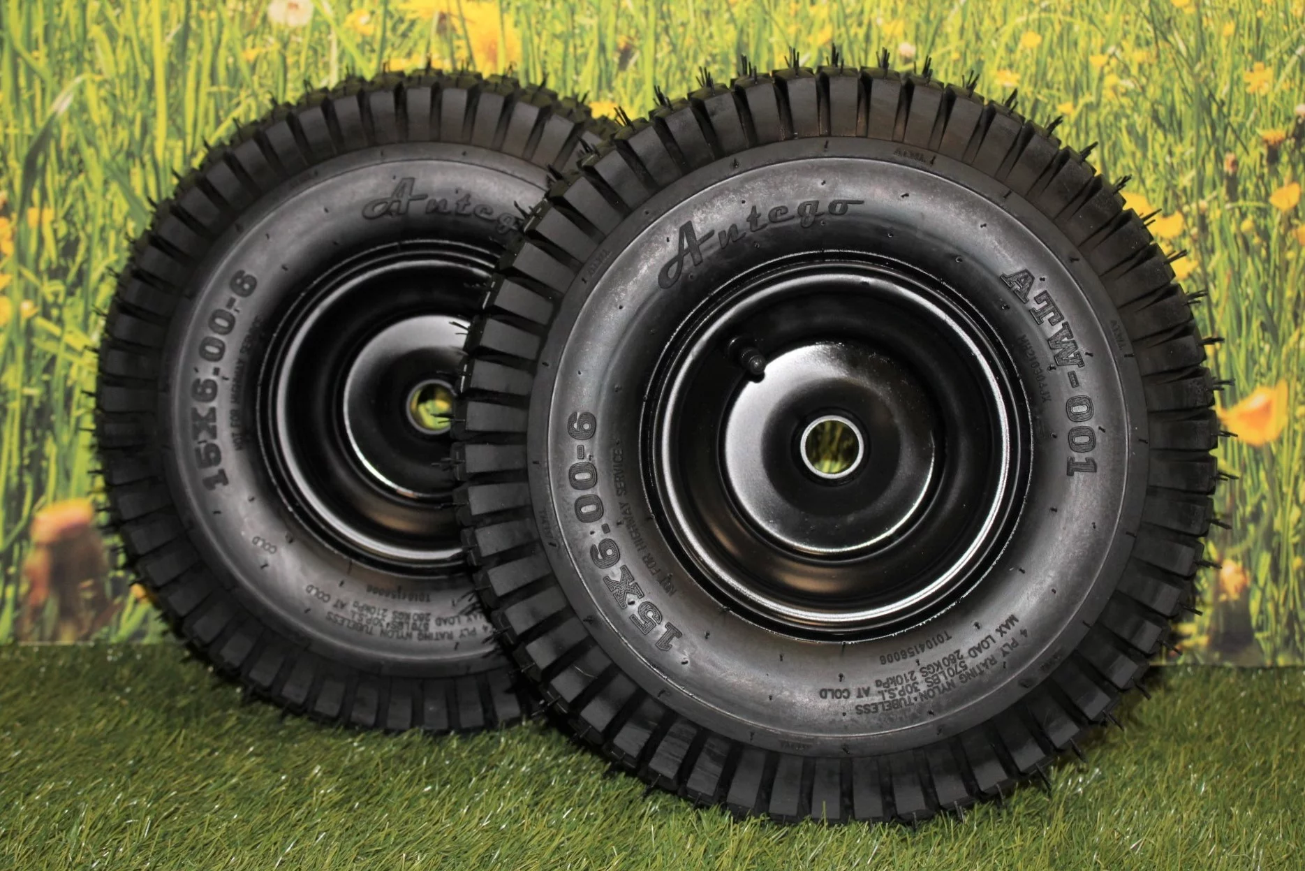 Antego Tire and Wheel (Set of 2) Matte Black Universal Fit 15x6.00-6 Tires & Wheels 4 Ply for Lawn & Garden Mower Turf Tires .75