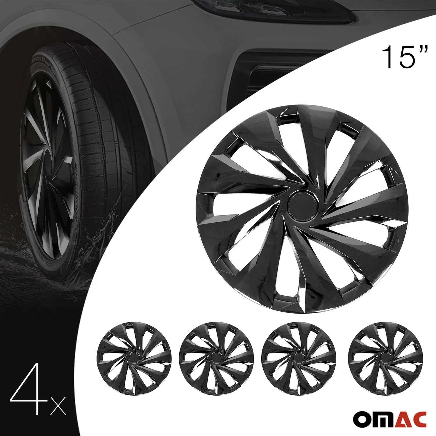 OMAC 15 Inch Wheel Rim Covers Hubcaps for Subaru Impreza Black - Inhomebuy